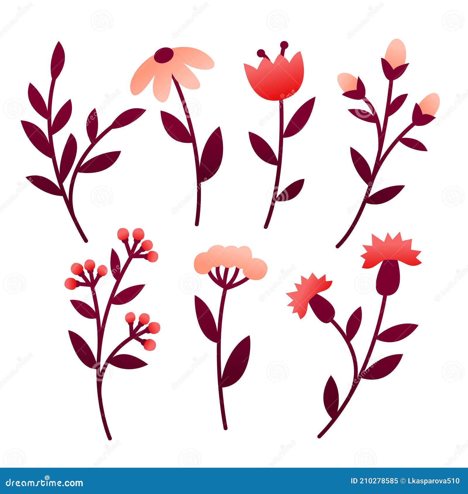 Set of flower elements stock vector. Illustration of design 210278585