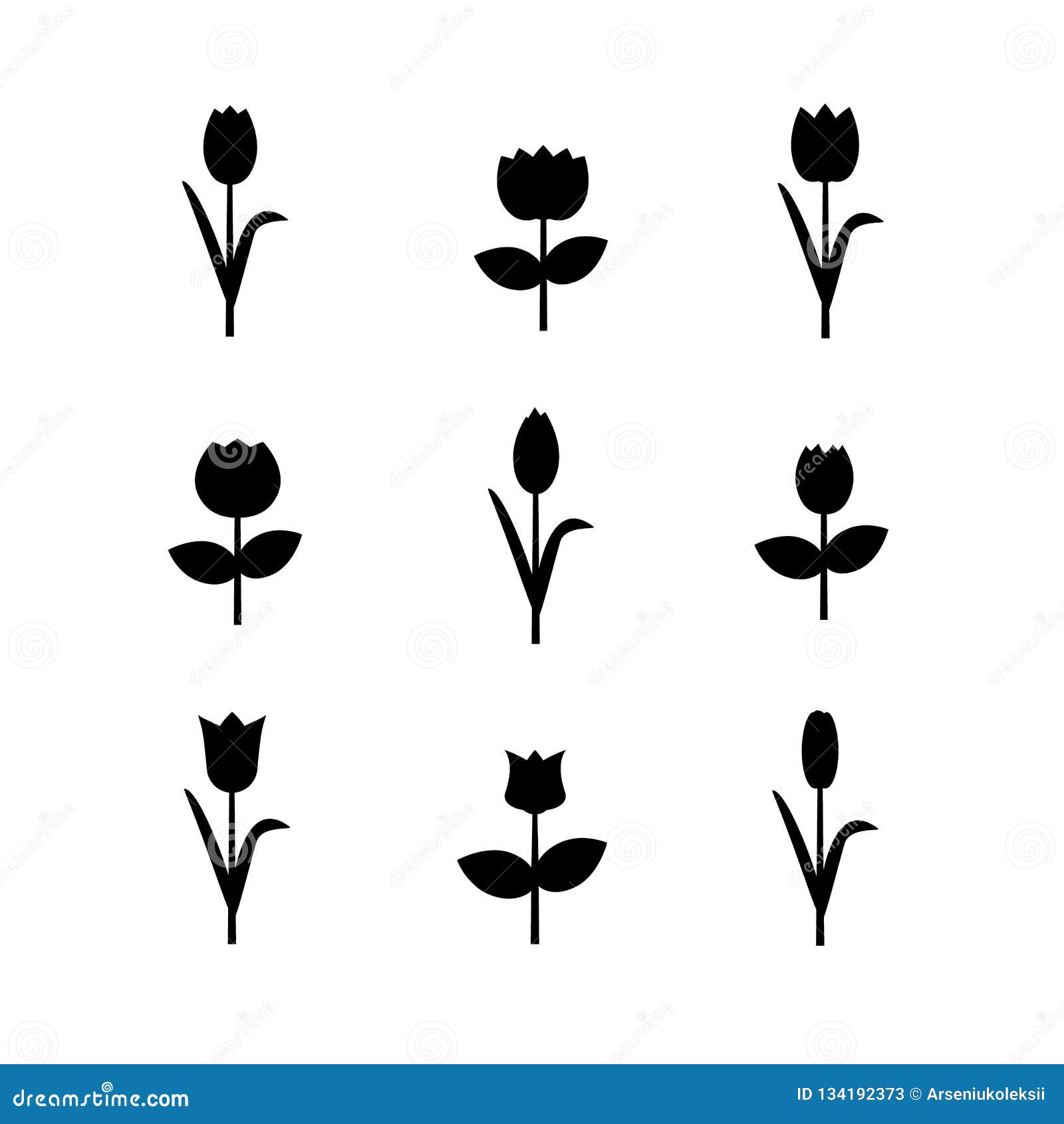 set of flower icons. side view floret silhouettes