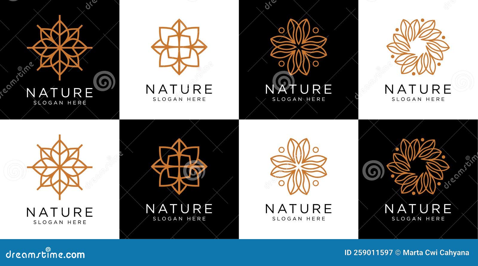 Set of Flower Logo Design Vector Line Style Stock Vector Illustration