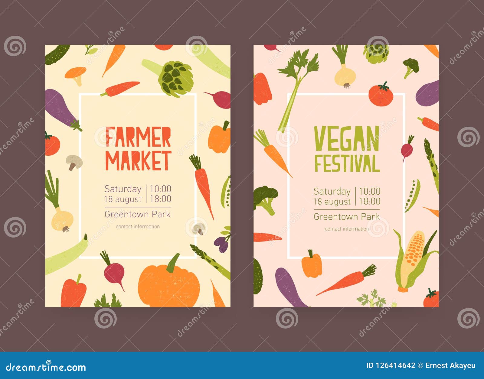 Set Of Flyer Or Invitation Templates For Farmer Market And Vegan Set Of Flyer Or Invitation Templates For Farmer Market And Vegan