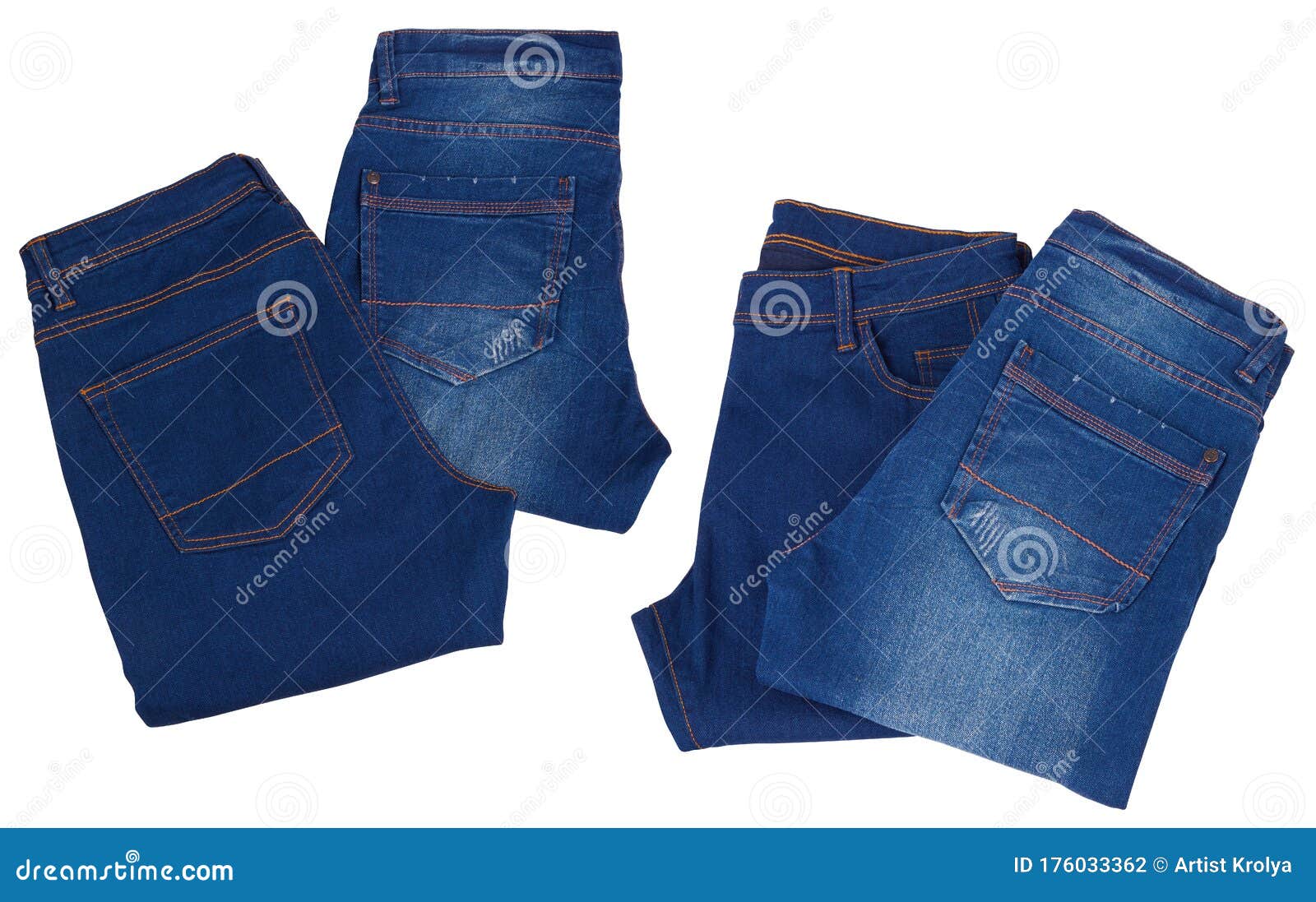 Set of Folded Blue Denim Jeans Isolated on White. Denim Set Stock Photo ...