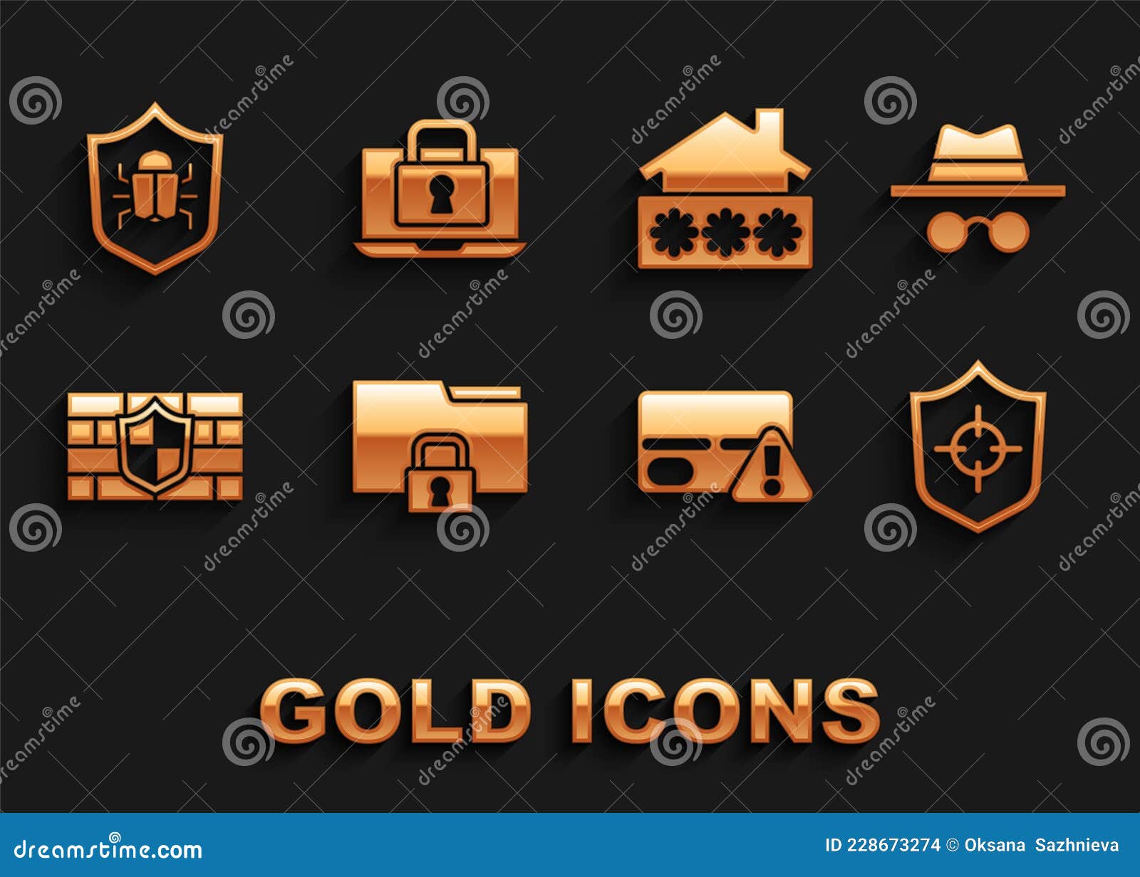 Set Folder and Lock, Incognito Mode, Shield, Credit Card, with Brick