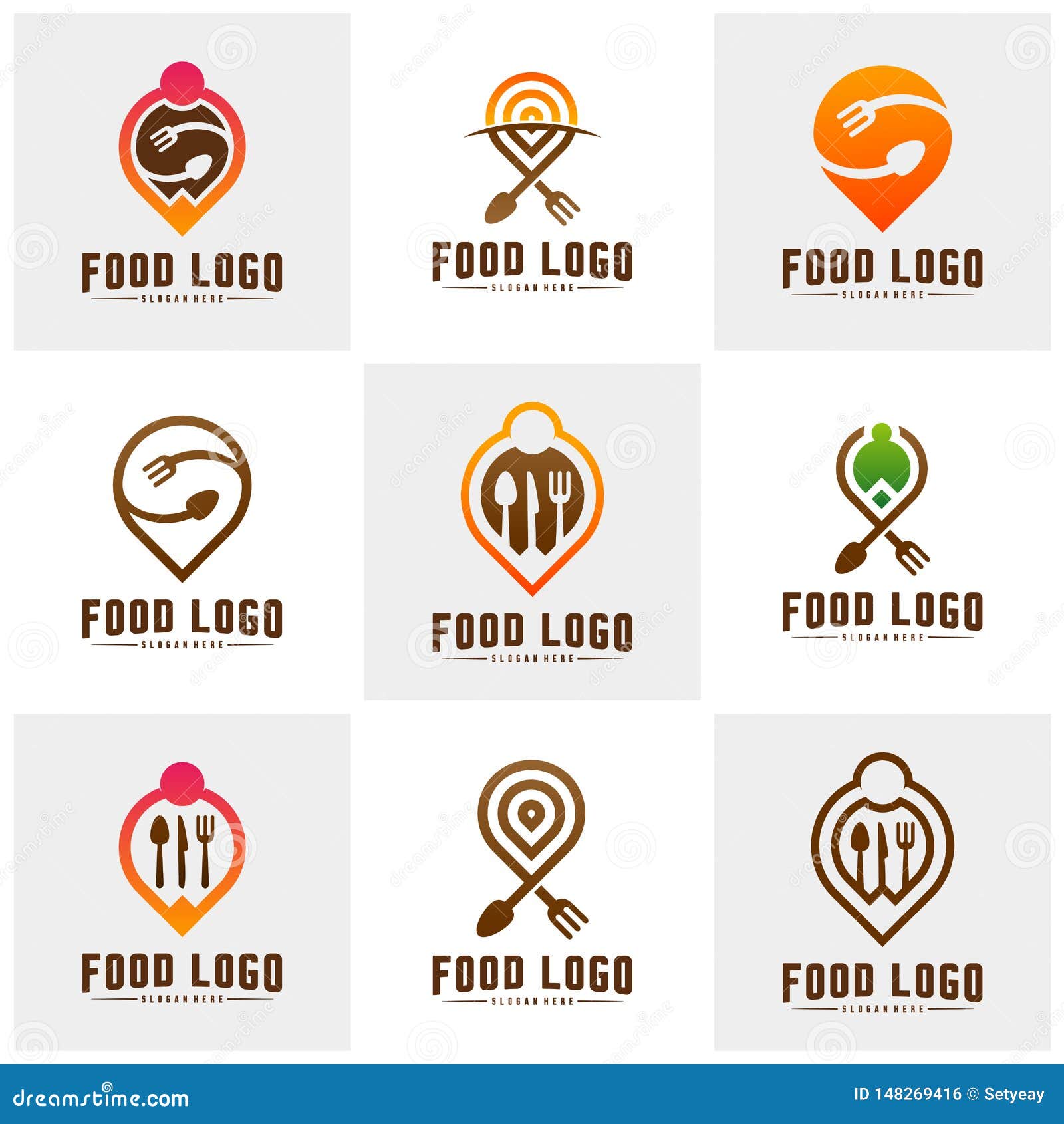 Set of Food Point Logo Design Concepts. Food and Restaurant Logo Template  Stock Vector - Illustration of grill, background: 148269416