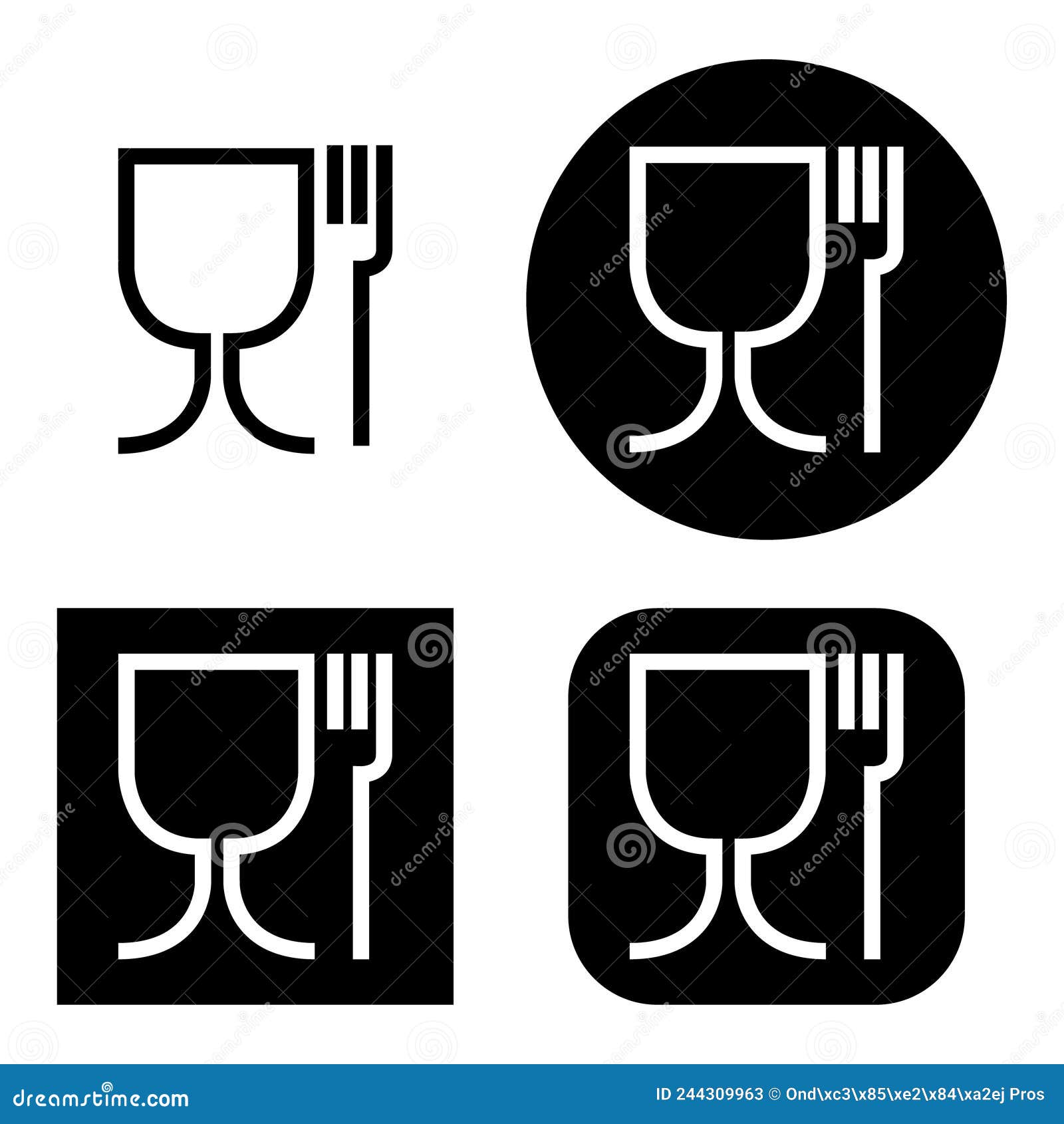 set of food safe . the international icon for food safe material, wine glass and a fork 