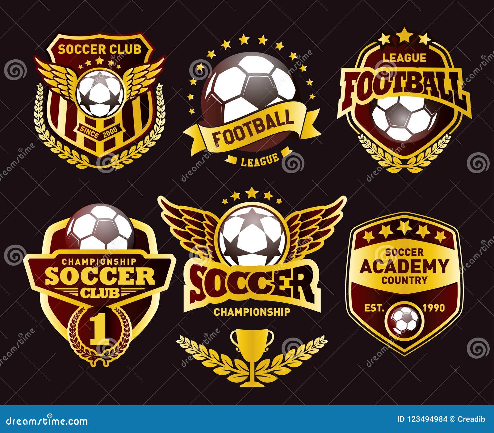 Set of Football Logo Design Templates, Soccer Vintage Golden Badge ...