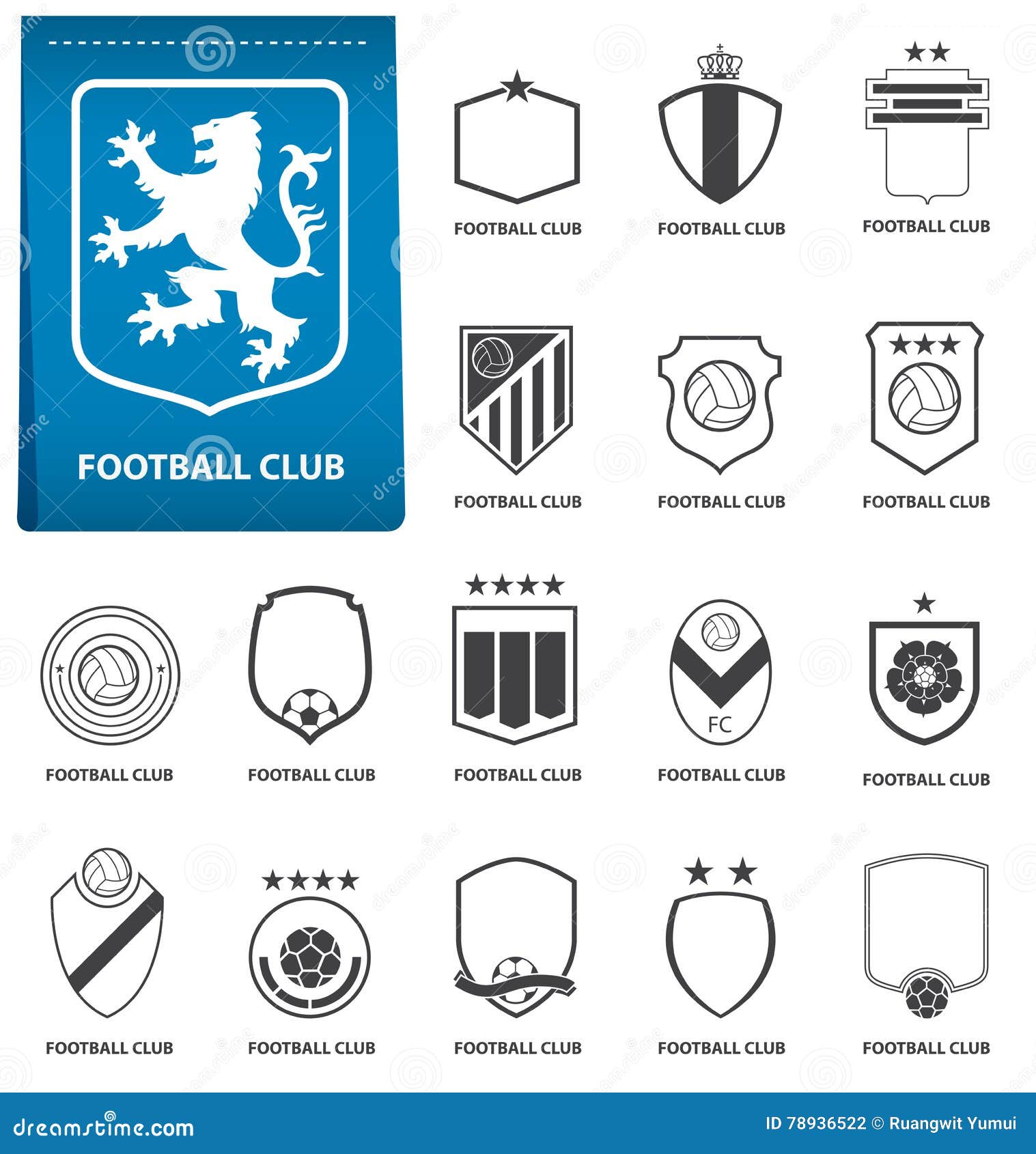 set of football or soccer crest on blue tag in flat . football logo emblem. football badge. .