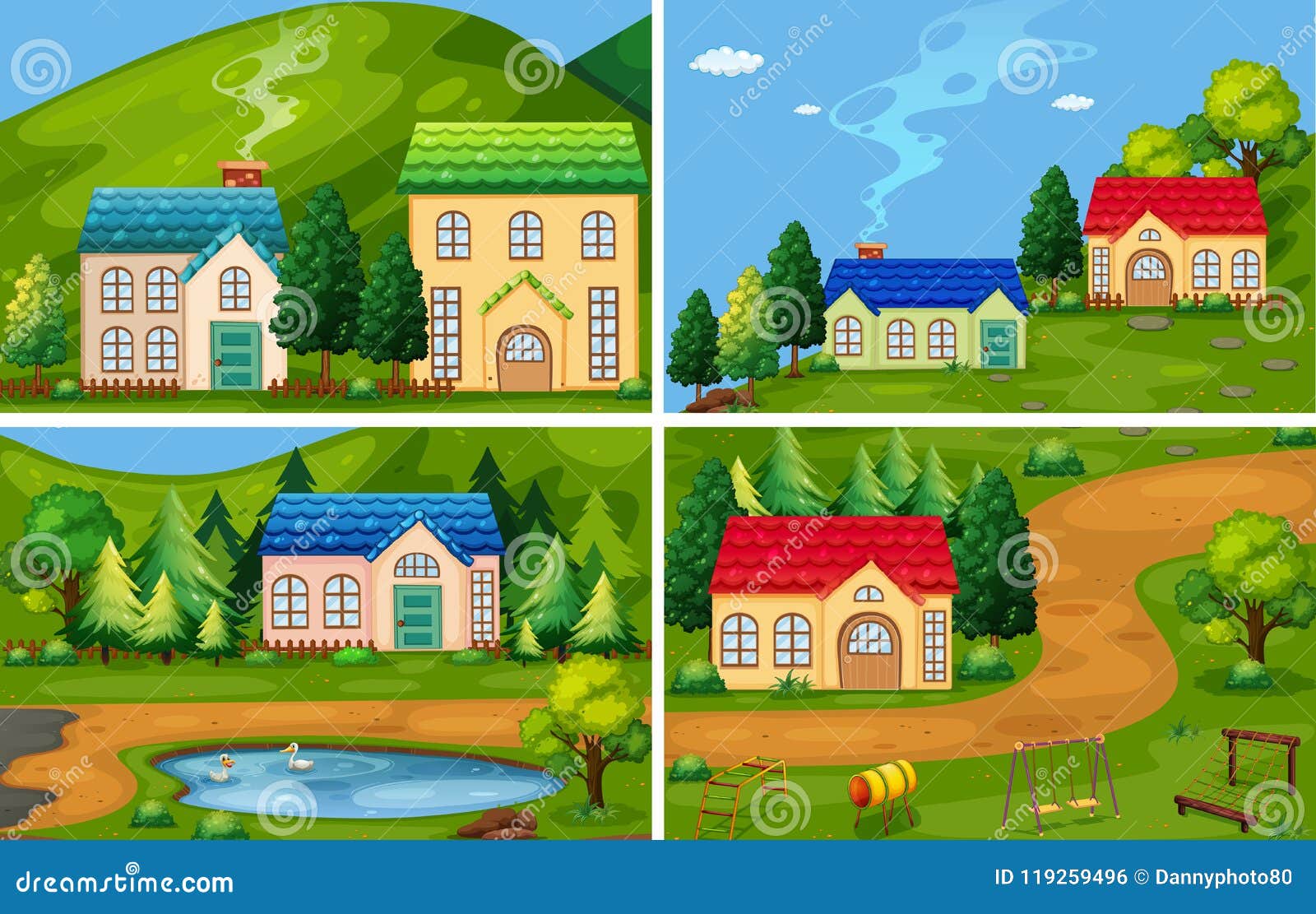 A Set of Forest House stock vector. Illustration of scene - 119259496