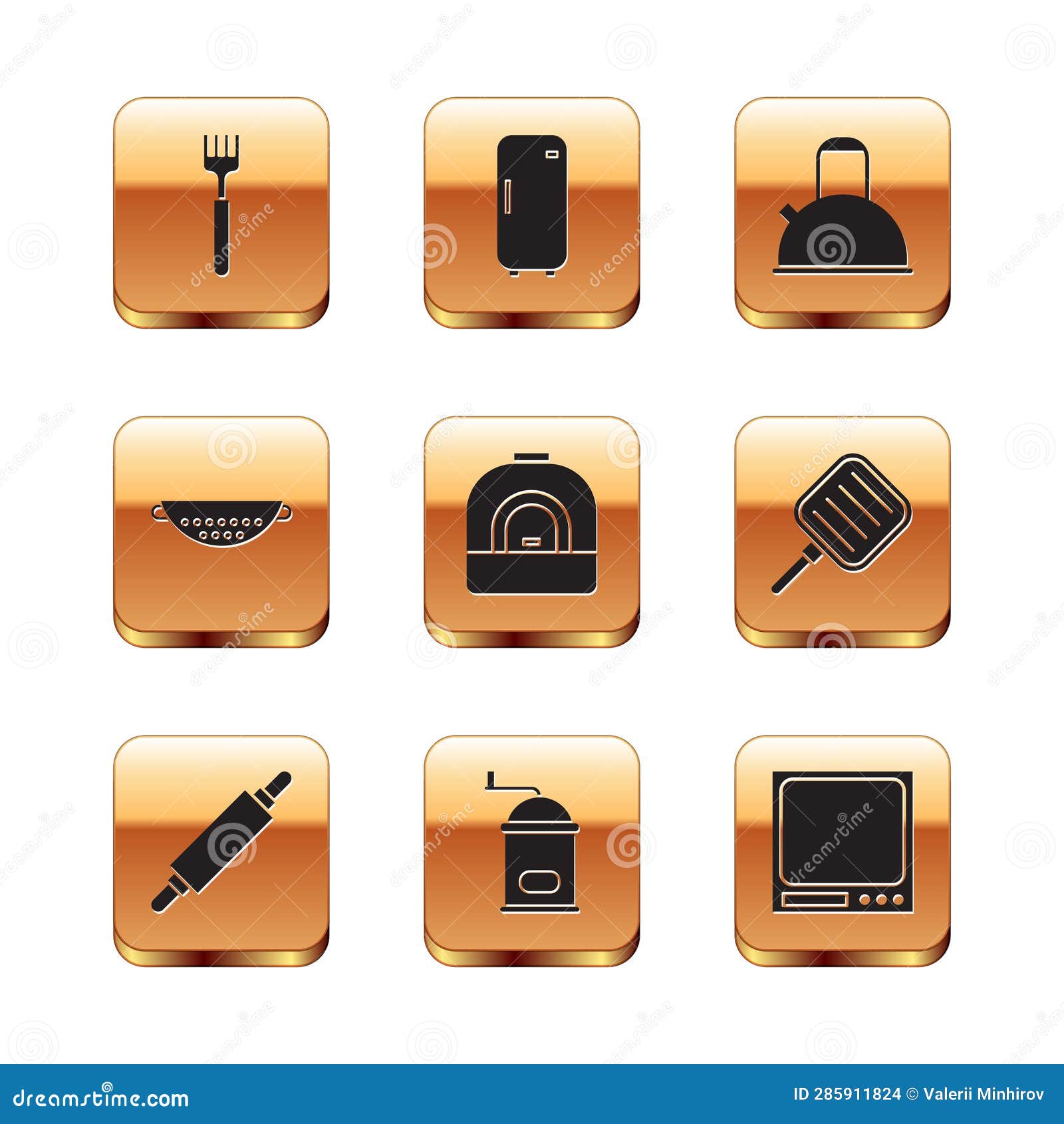 Set Fork, Rolling Pin, Manual Coffee Grinder, Oven, Kitchen Colander