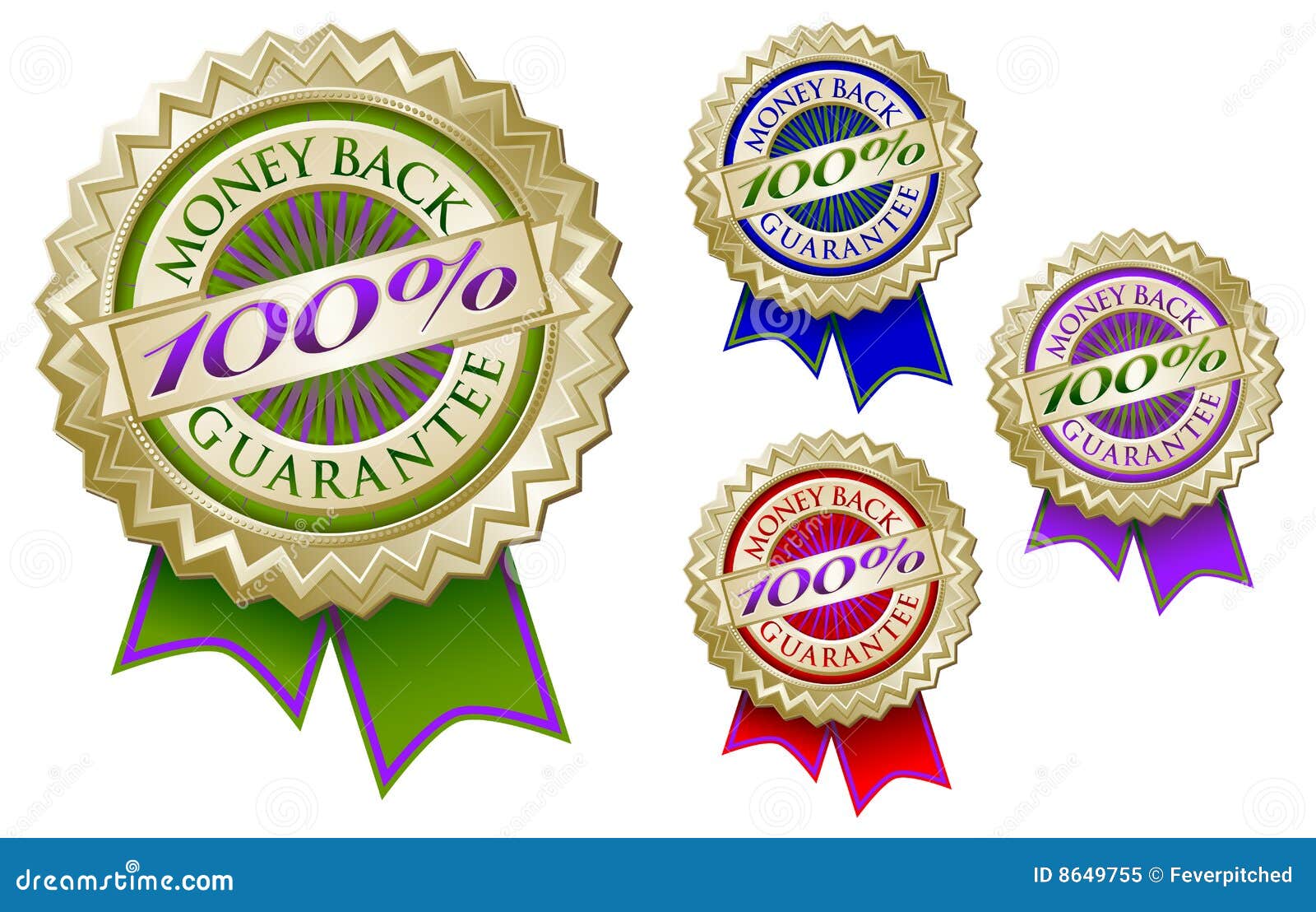 Set of Four 100 Money Back Guarantee Emblem Seals Stock Vector