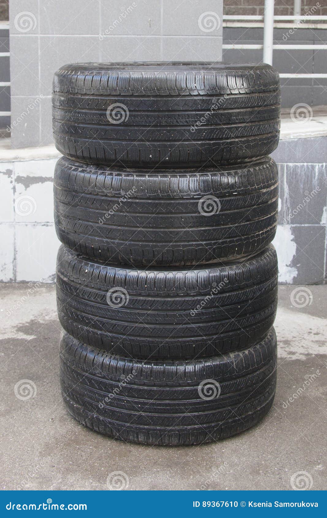 Set of Four Automobile Tires Stock Photo Image of wheel, threadbare