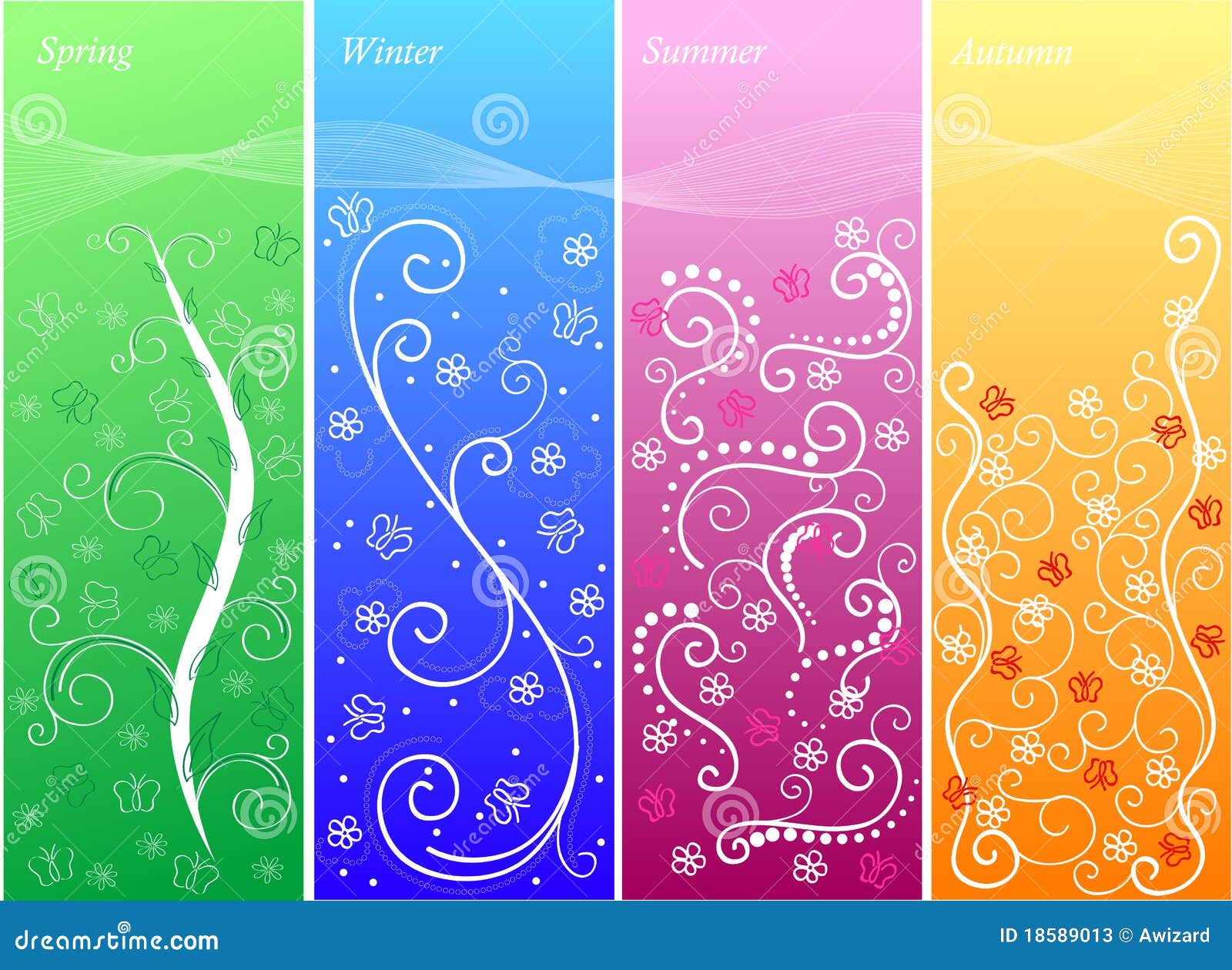 Set of Four Banners with Seasons Stock Vector Illustration of