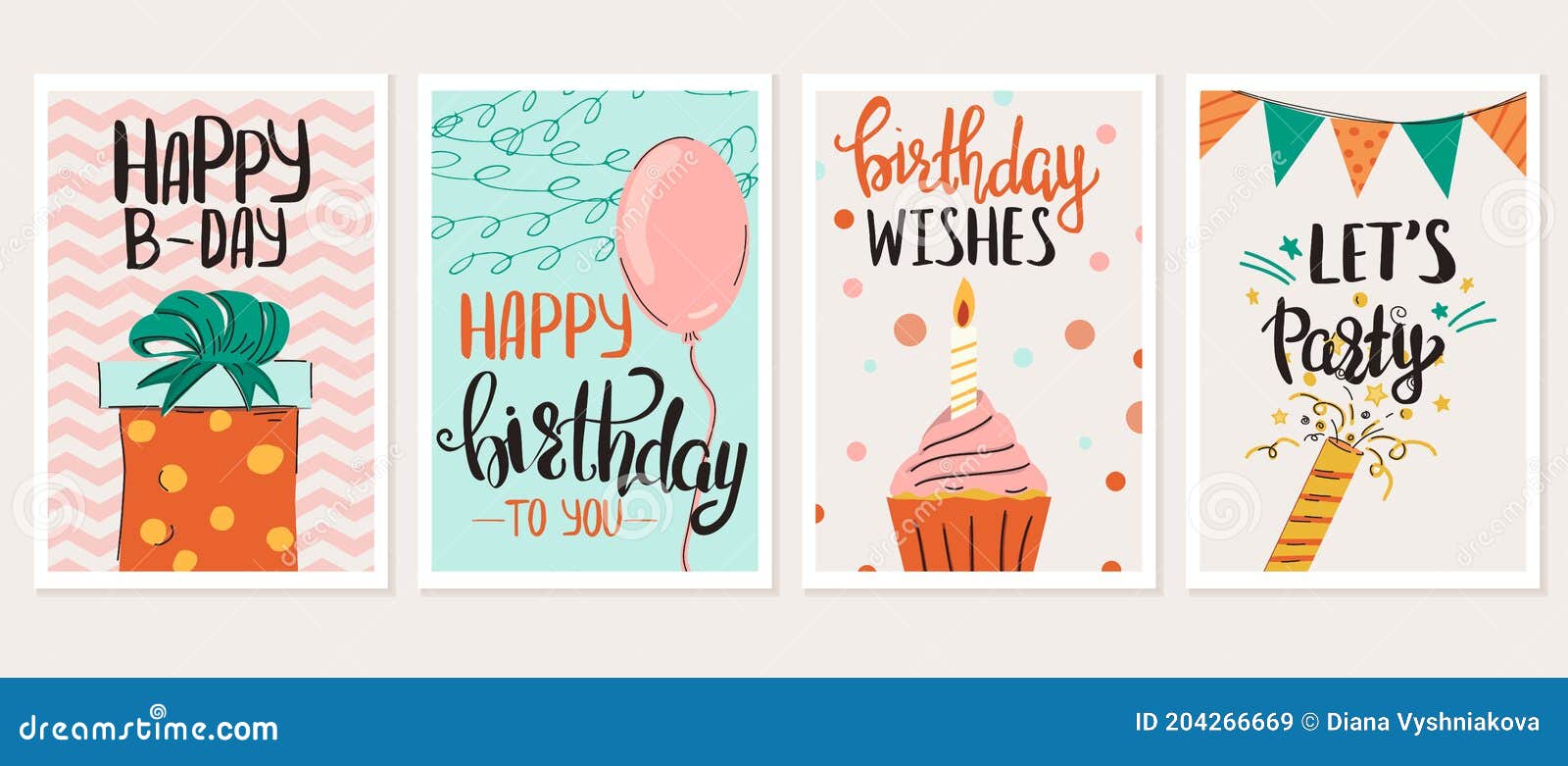 a-set-of-four-birthday-card-templates-stock-vector-illustration-of