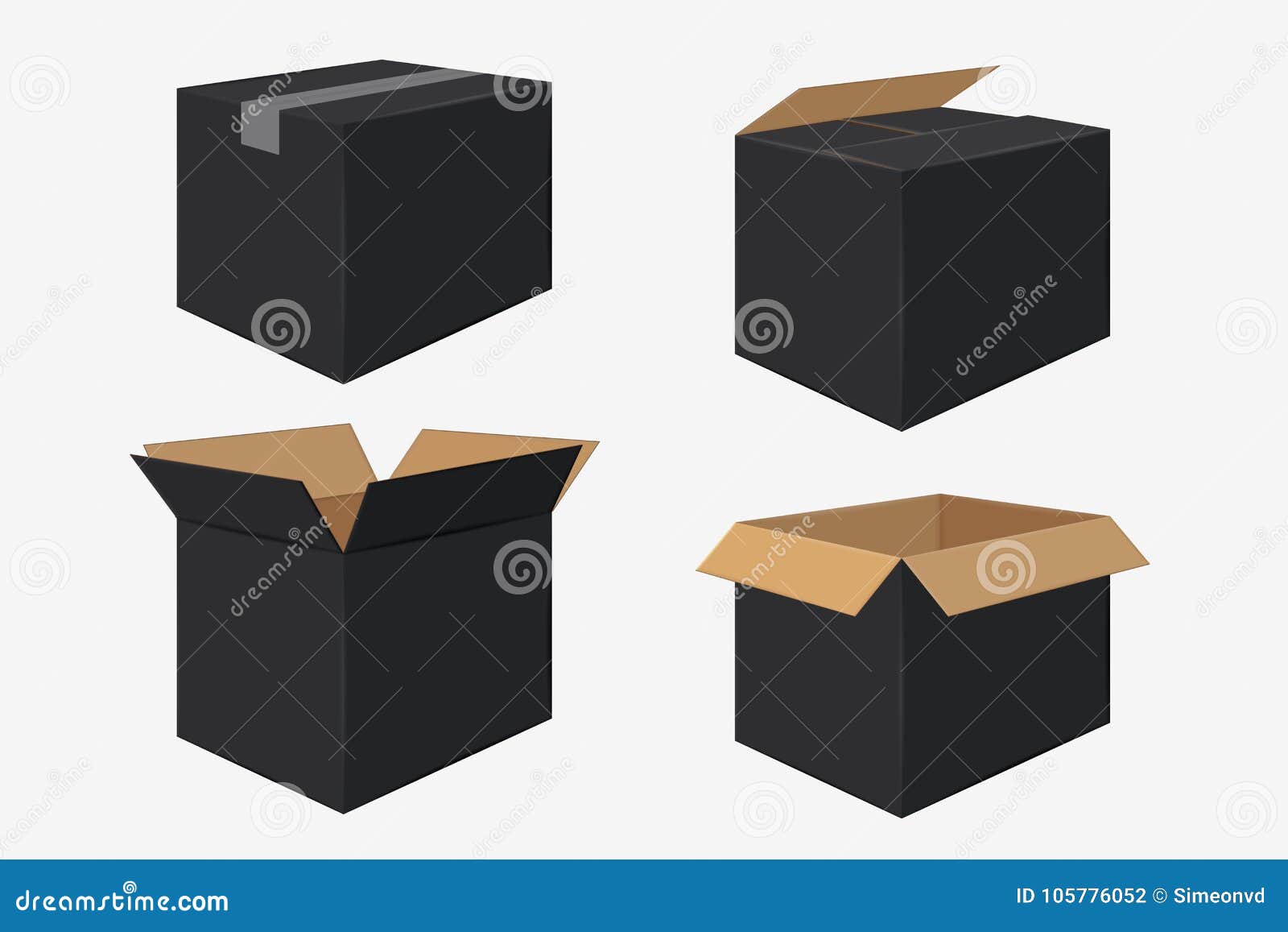 Black cardboard open box side view package design Vector Image