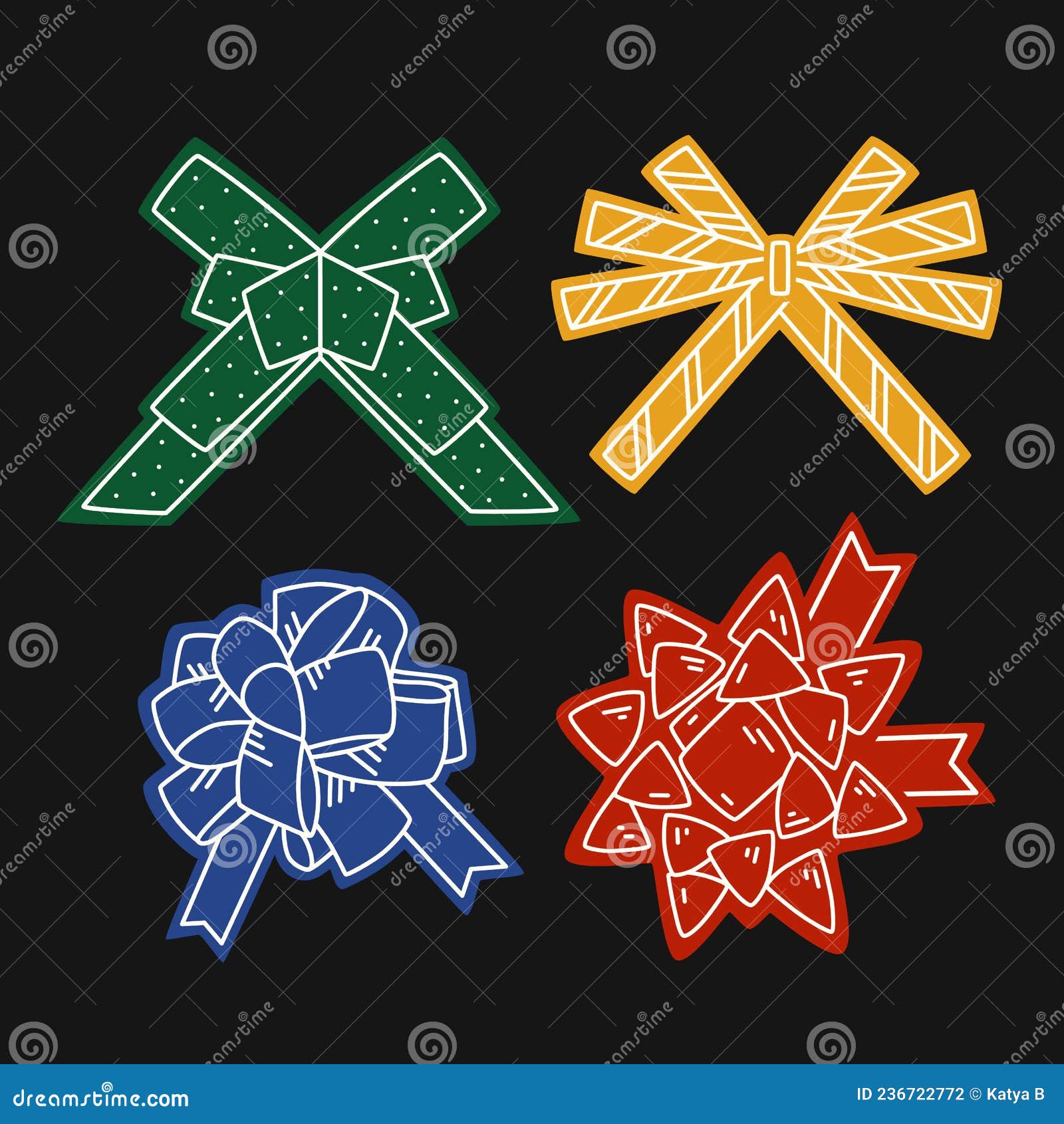 Set of Four Colorful Bows for Gift Wrapper. Vector Illustration Stock