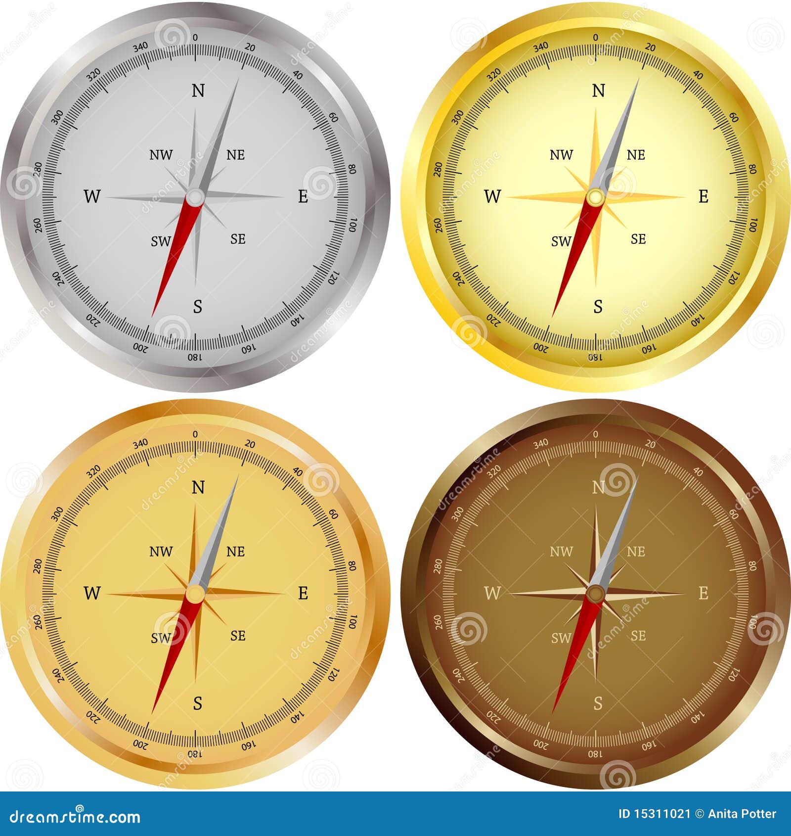 set of four compasses