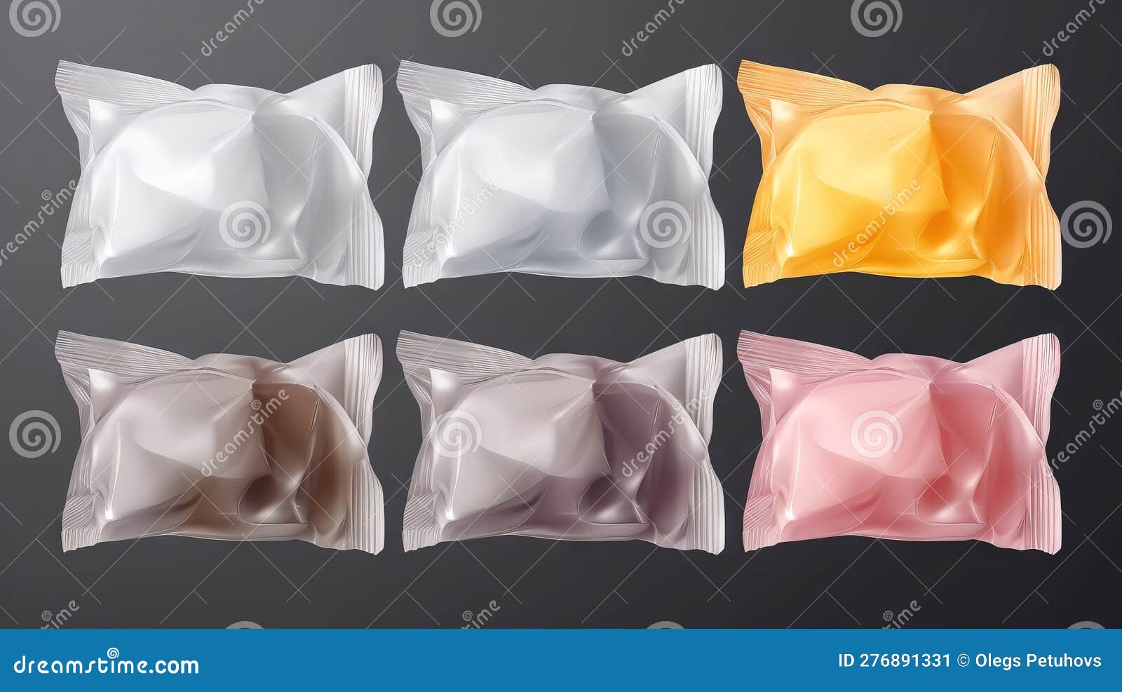 A Set of Four Different Colored Plastic Bags with Different Shapes and