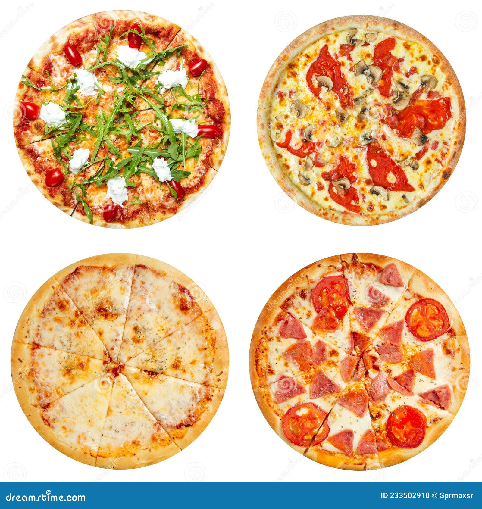 Set of Four Different Pizzas Isolated on White Stock Photo - Image of ...