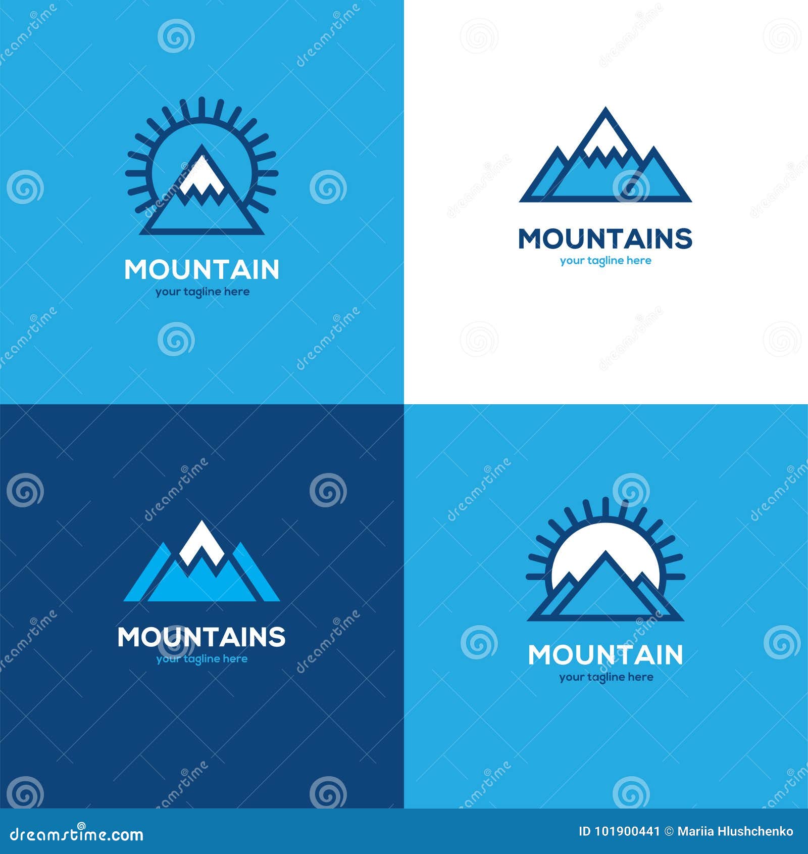 Set of Four Geometric Linear Mountain Logo. Stock Vector - Illustration ...