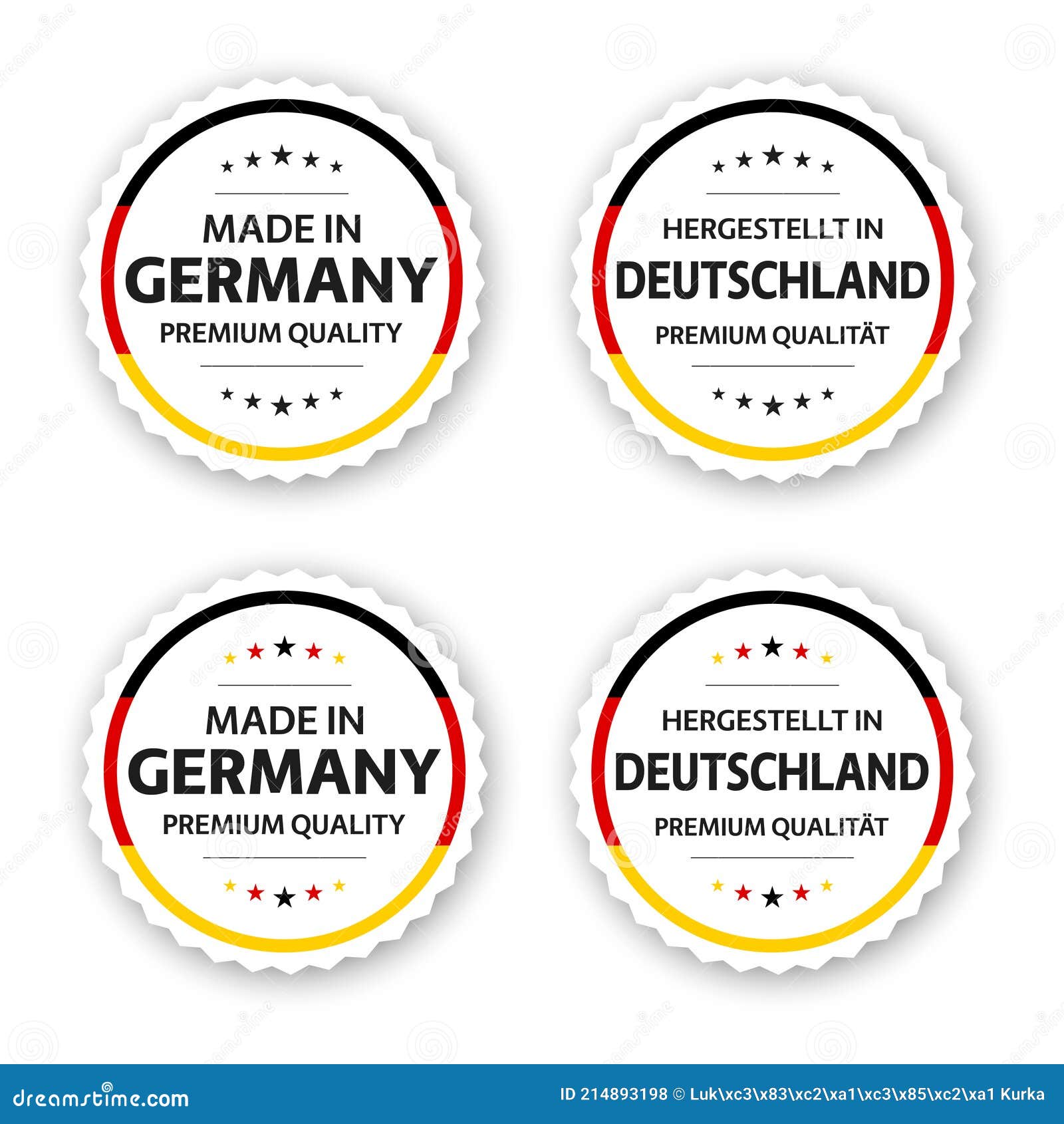 Set of Four German Labels. Made in Germany in German Hergestellt