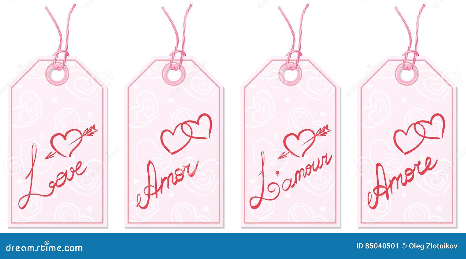 Set Of Four Gift Tags With Handwritten Word Love In