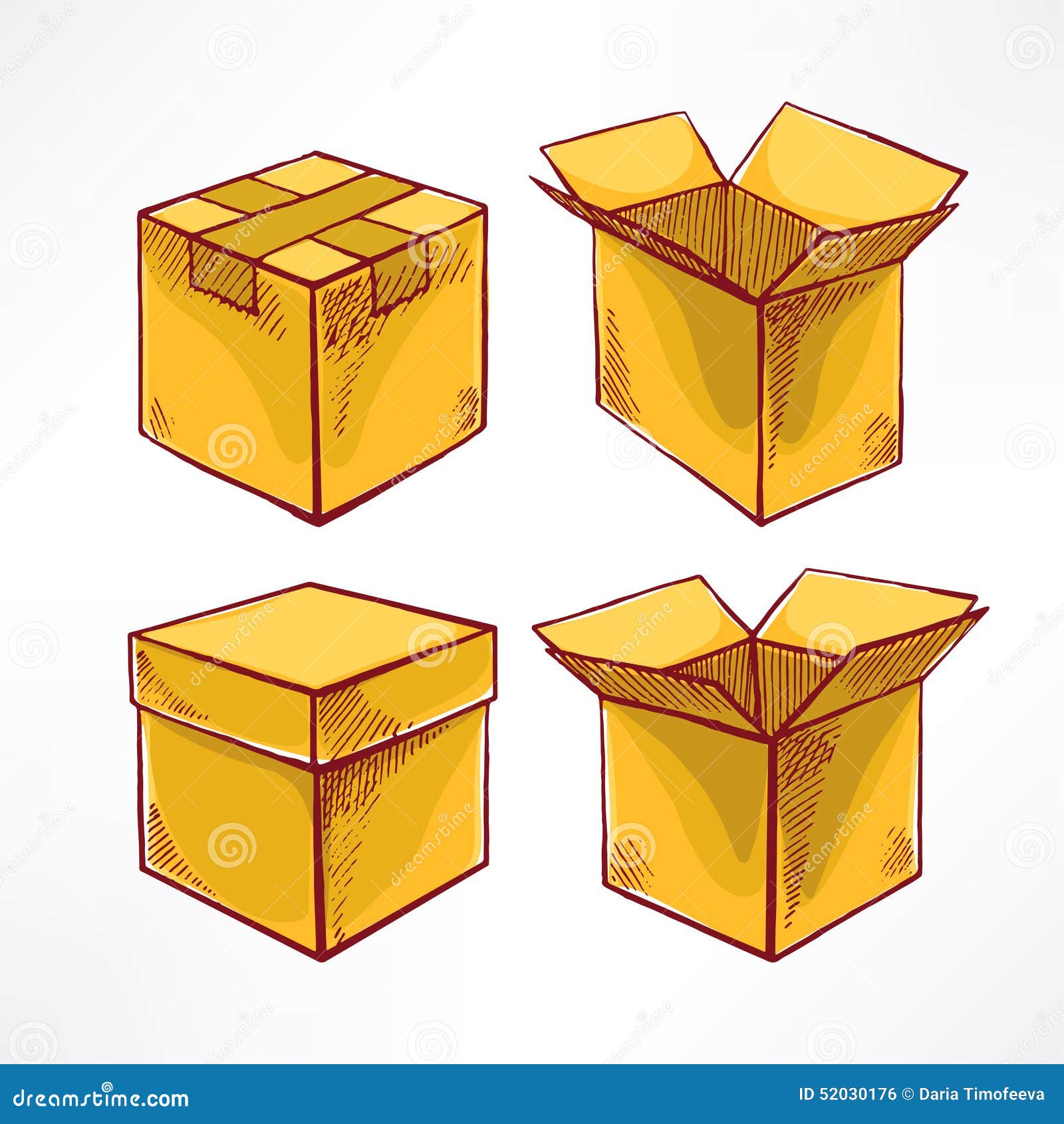 Set with Four Handdrawn Boxes Stock Vector Illustration of collection, packaging 52030176