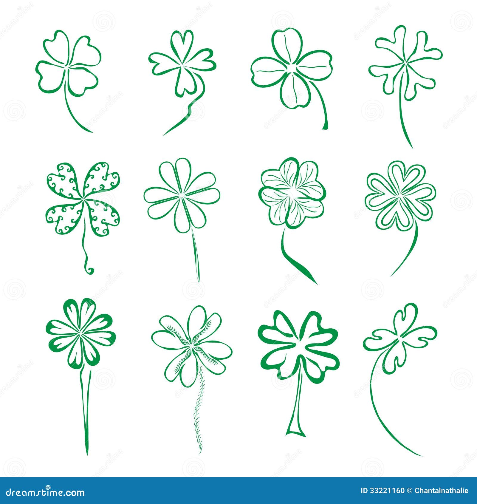 Set Of 12 Four Leaf Clovers Stock Vector Illustration Of Branch Element