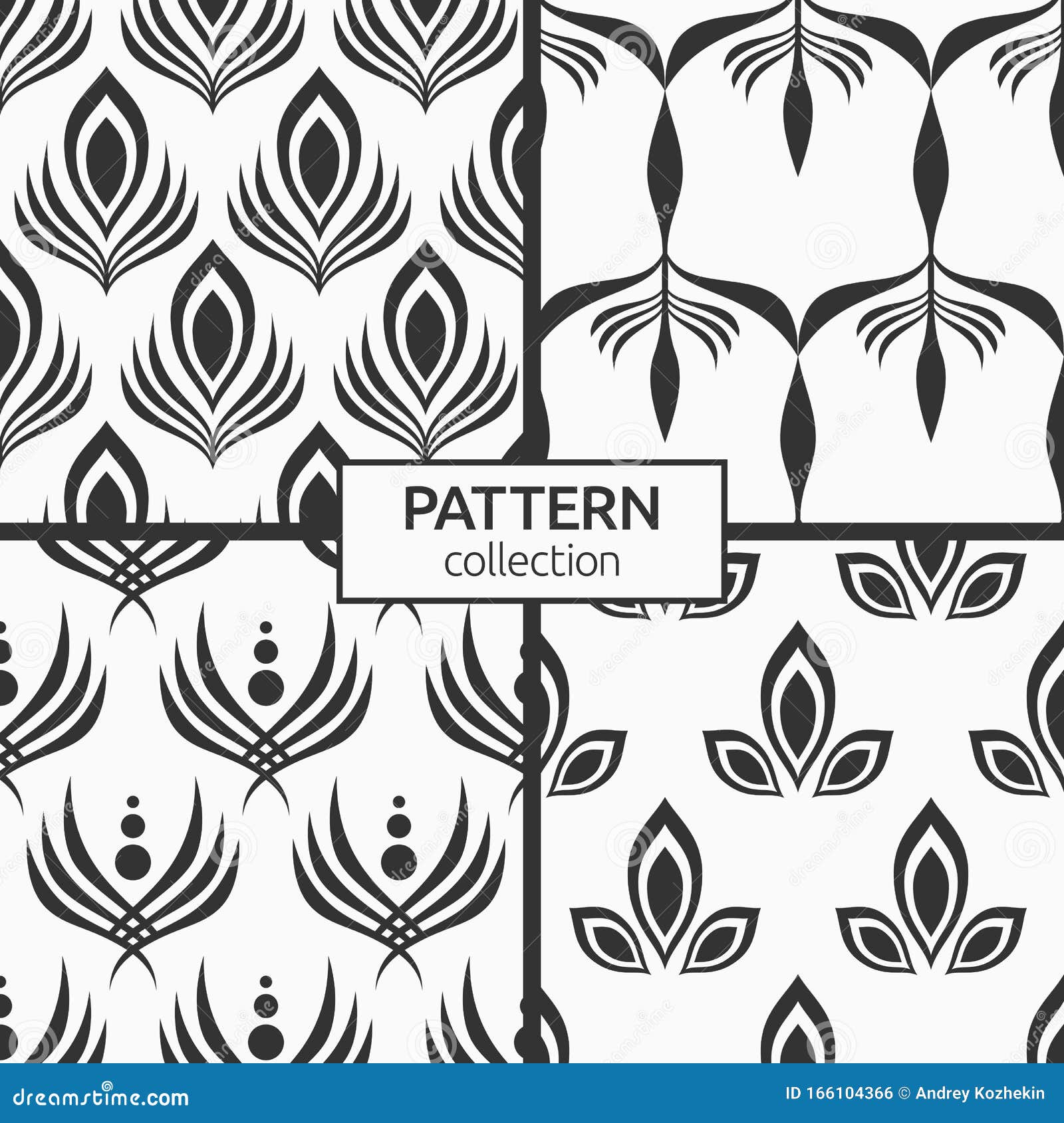 set of four seamless patterns. stylized peacock, bird feathers, floral ornament