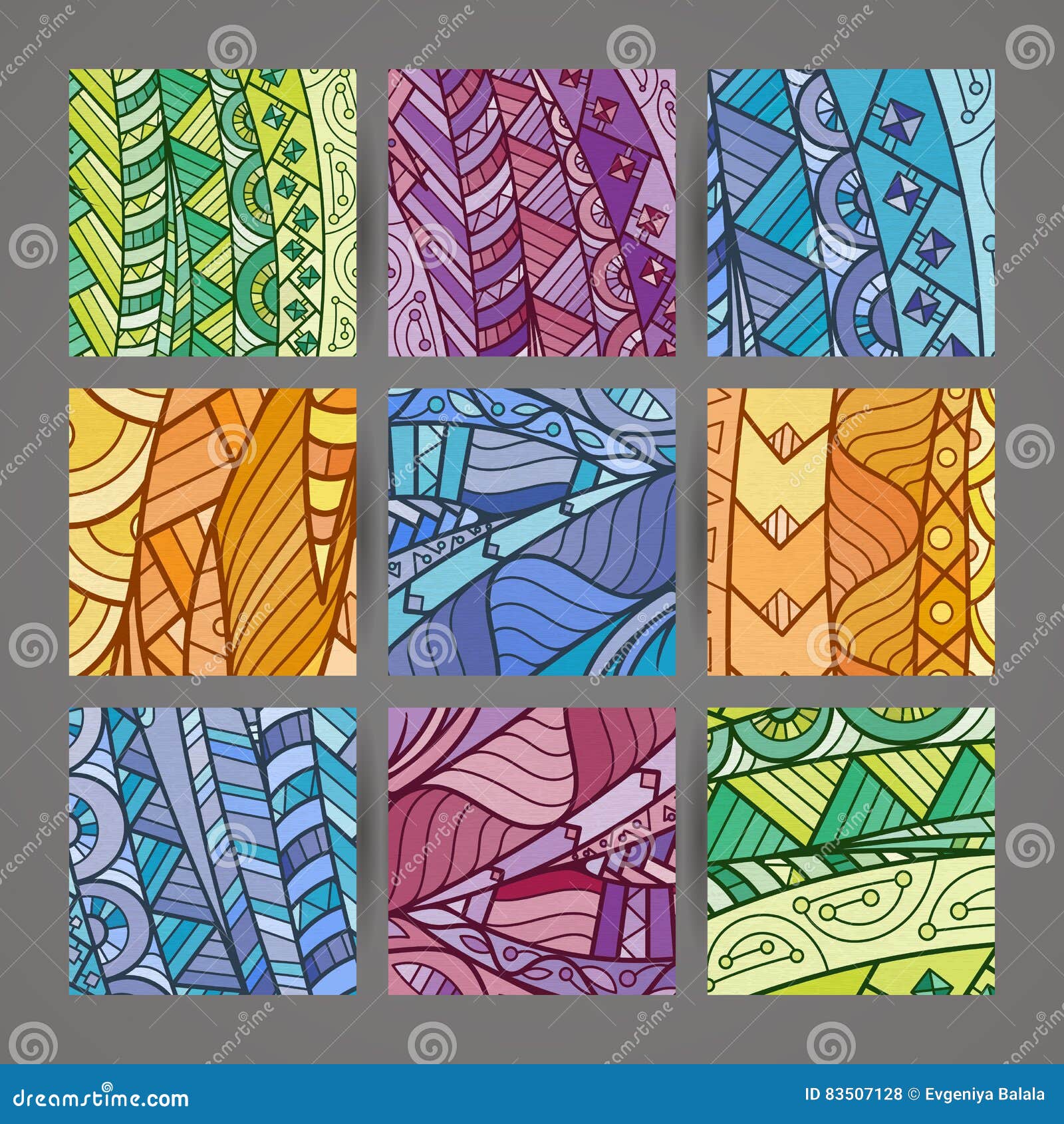 Set of Four Vector Colorful Intricate Patterns. Doodle Stock Vector ...