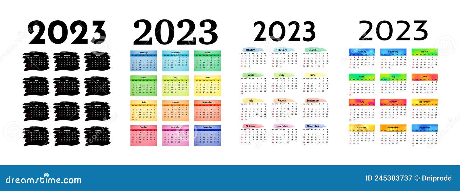 Calendar for 2023 Isolated on a White Background Stock Vector