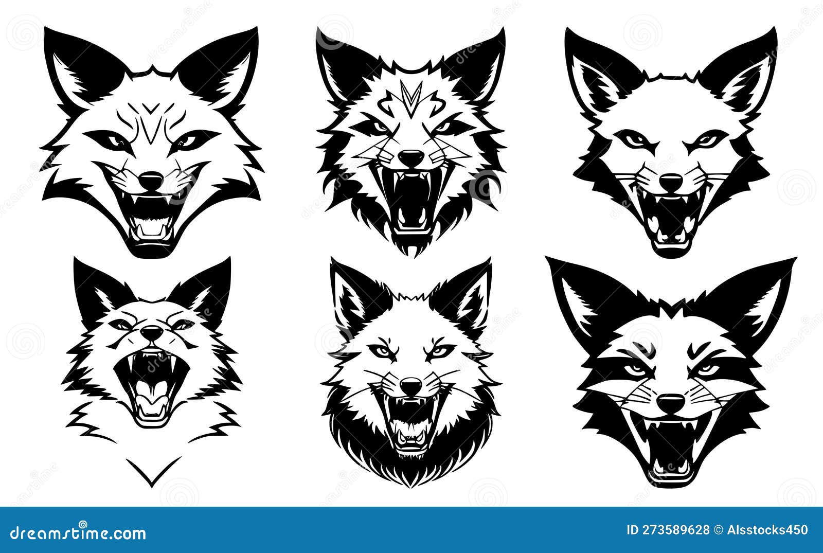 angry fox illustration collection with line art and silhouette style.  unique and creative. black and white. used for decoration, mascot or  t-shirt design 24568715 Vector Art at Vecteezy