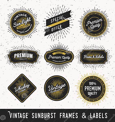 Set of Frame and Label with Vintage Sunburst Design. Stock Vector ...