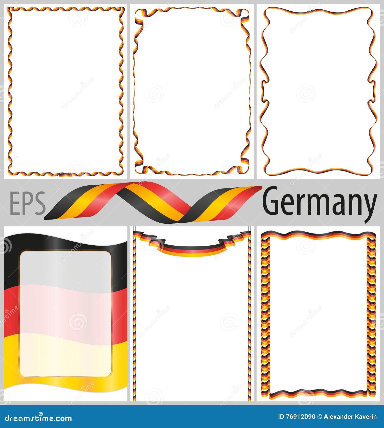 Set of 6 Frames and Borders with Coloring Germany Flag Stock Vector