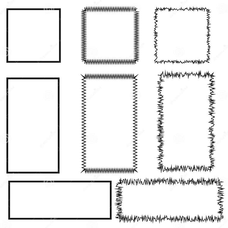 Set Frames. Simple Frames in Sketch Style. Vector Illustration. Stock