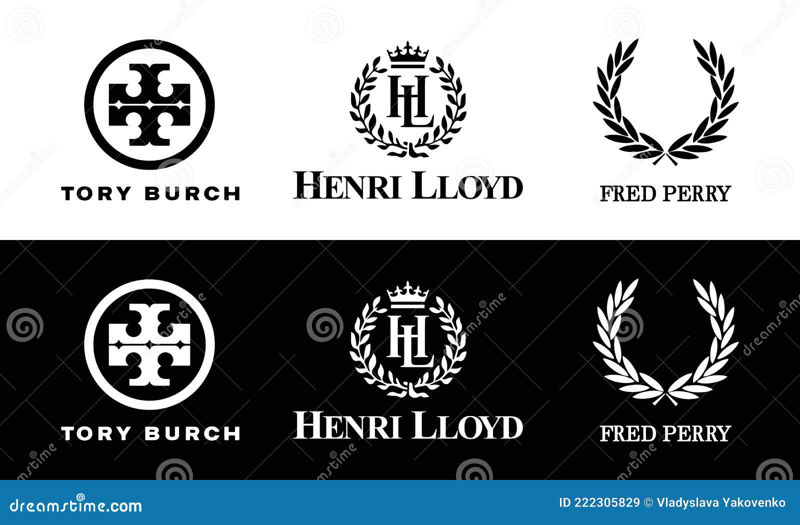 Set Of Fred Perry, Henri Lloyd, Tory Burch. Logo Popular Clothing Brand.  Famous Luxury Brand. Vector, Icon. Zaporizhzhia, Ukraine Editorial Stock  Image - Illustration Of Logos, Sport: 222305829