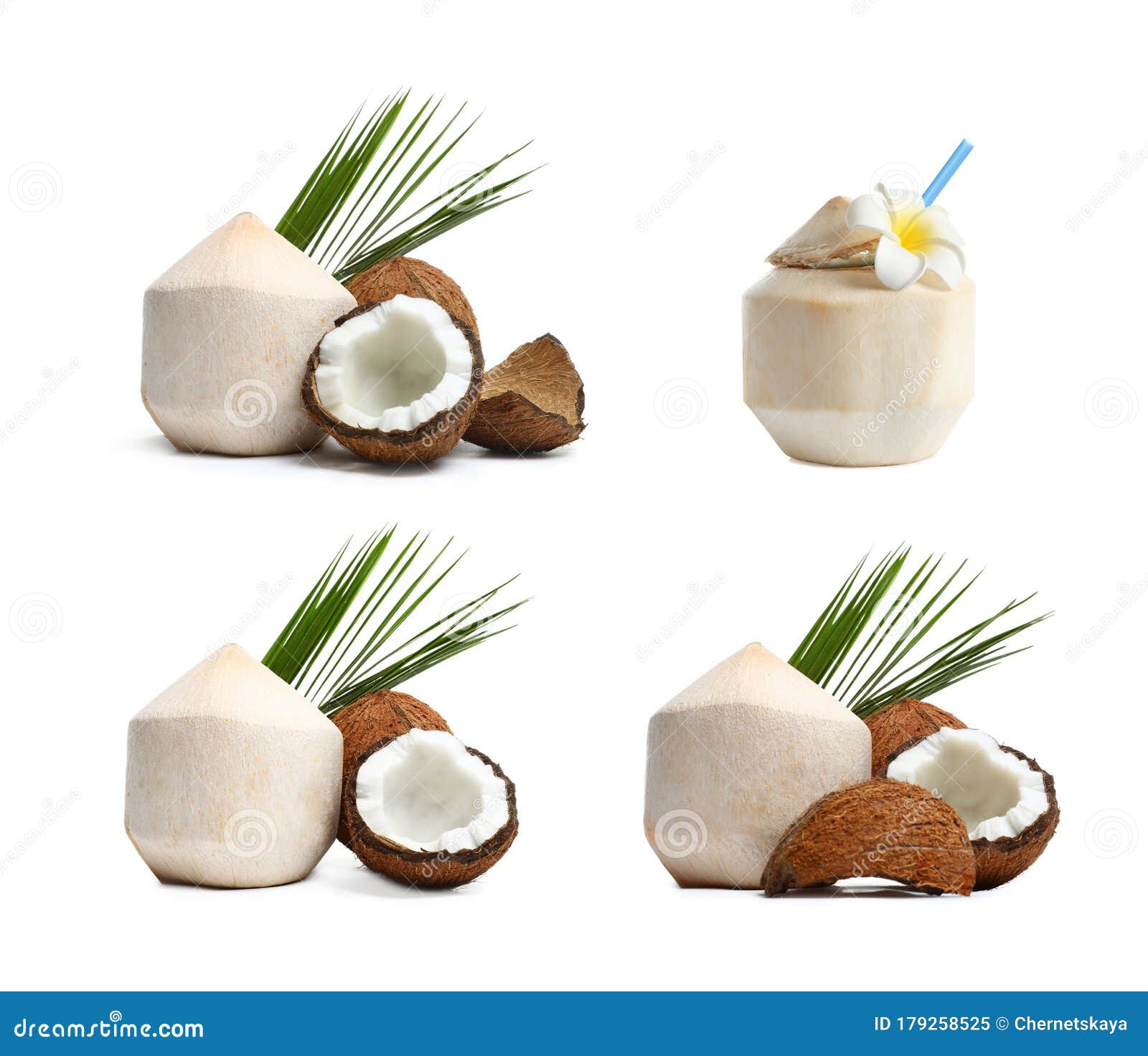 Set of Fresh Coconut Drinks Isolated Stock Image Image of nutrition