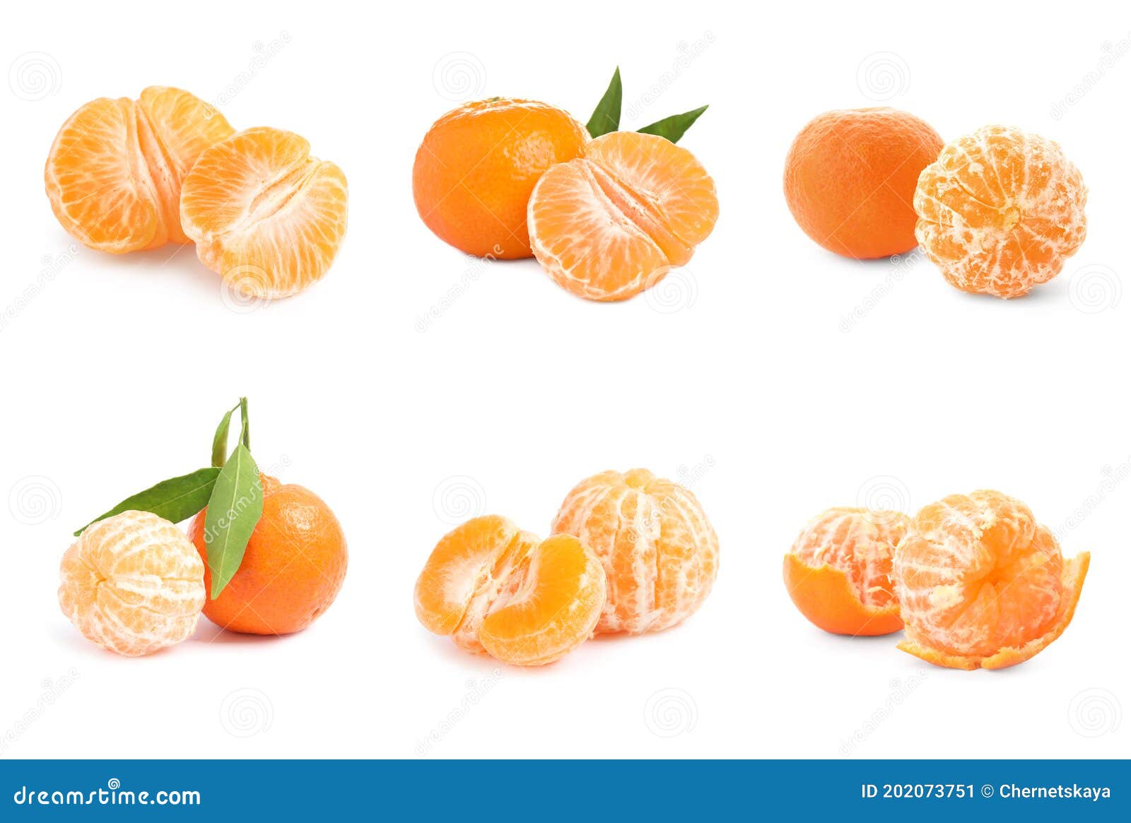 Set of Fresh Ripe Tangerines on White Background Stock Image Image of