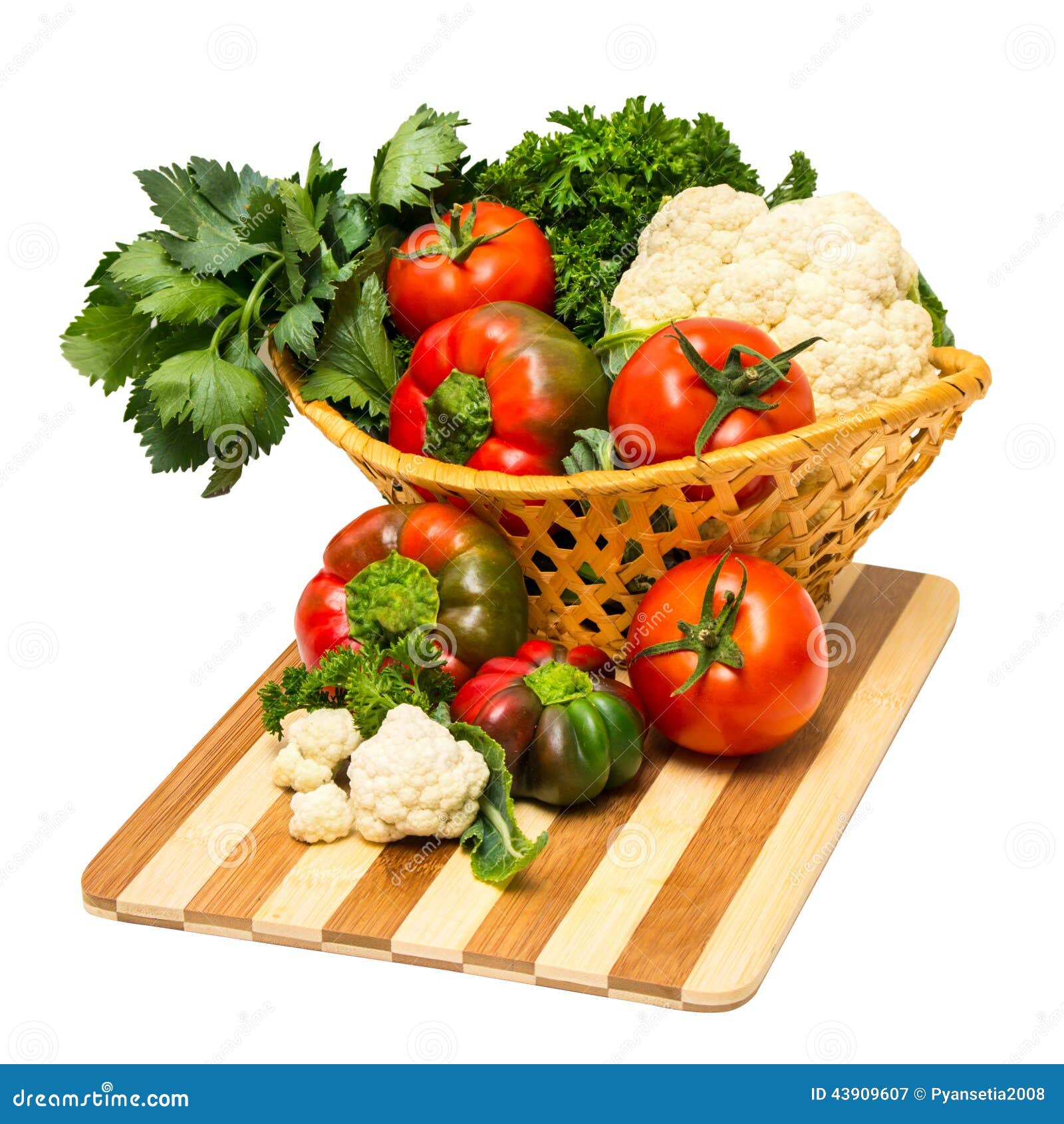 Set Fresh Vegetables in a Basket. Stock Image - Image of color, pepper ...