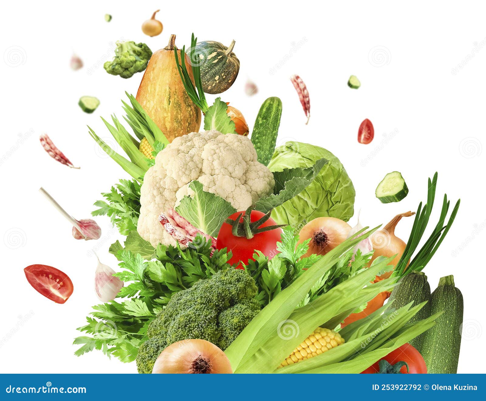 Set of Fresh Vegetables on a White Background. Levitating Vegetables