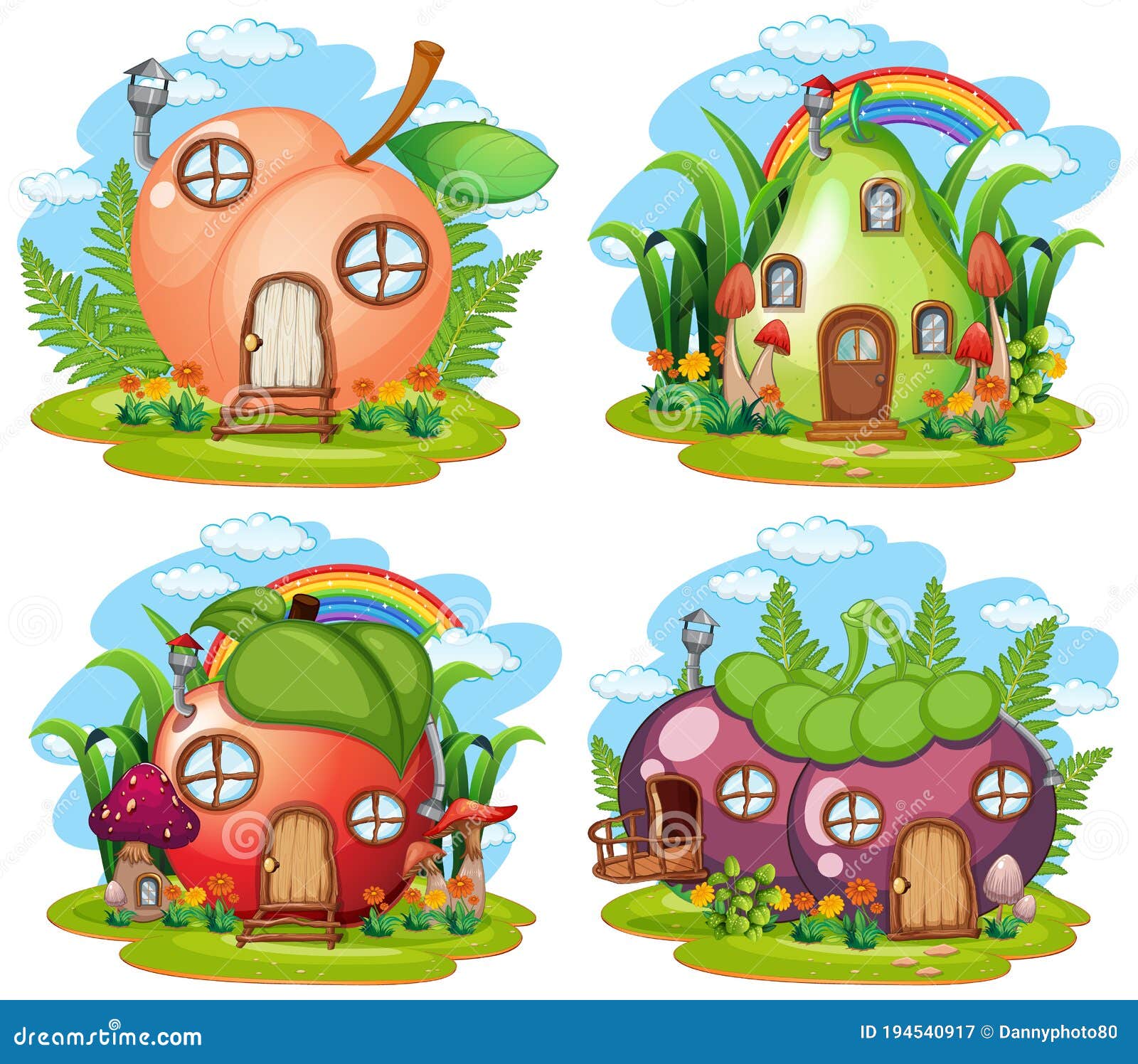 Set of fruit fairy house stock vector. Illustration of fruits 194540917