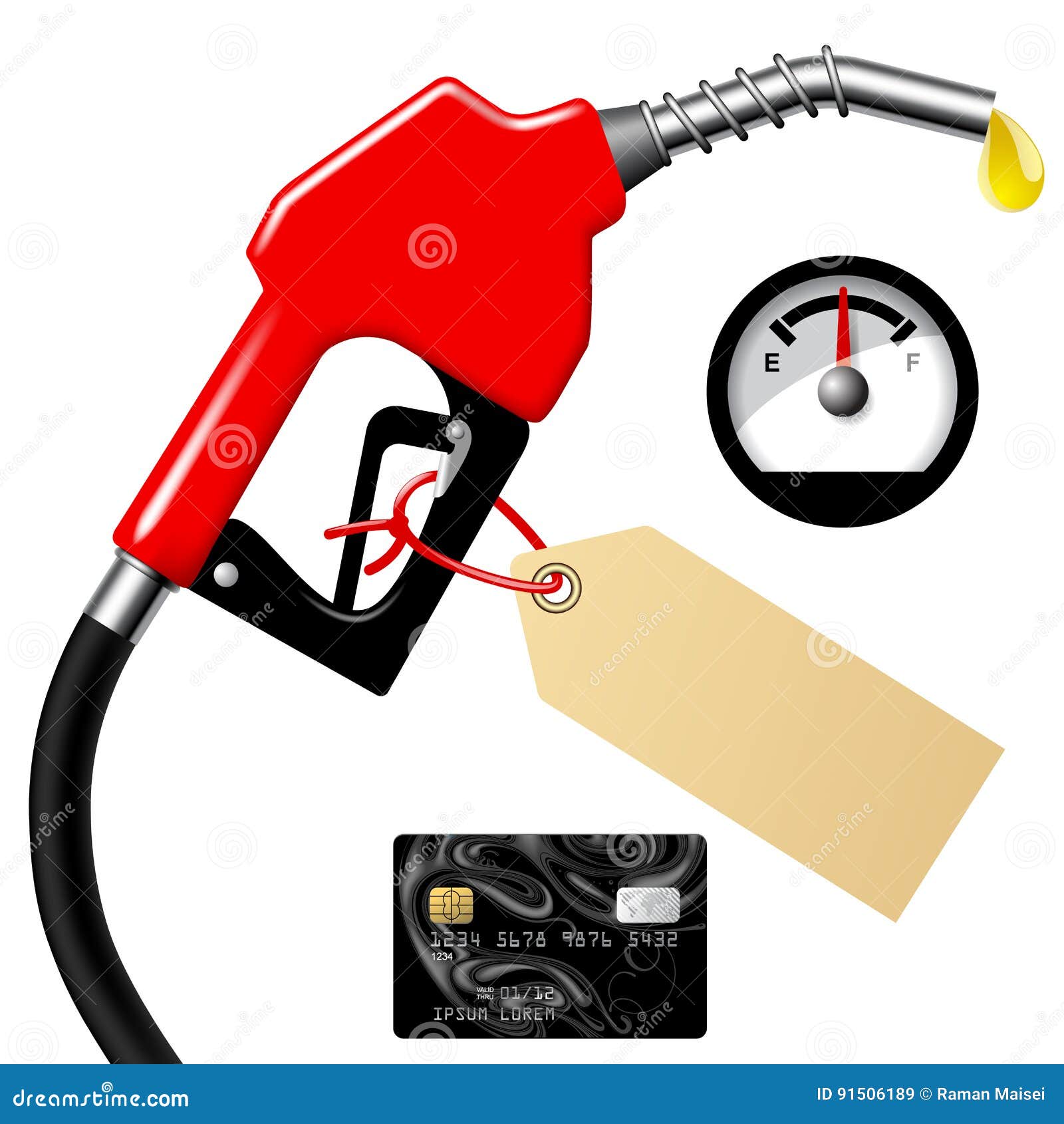 Set Of Fuel Nozzles With Hose On White Background Stock Vector