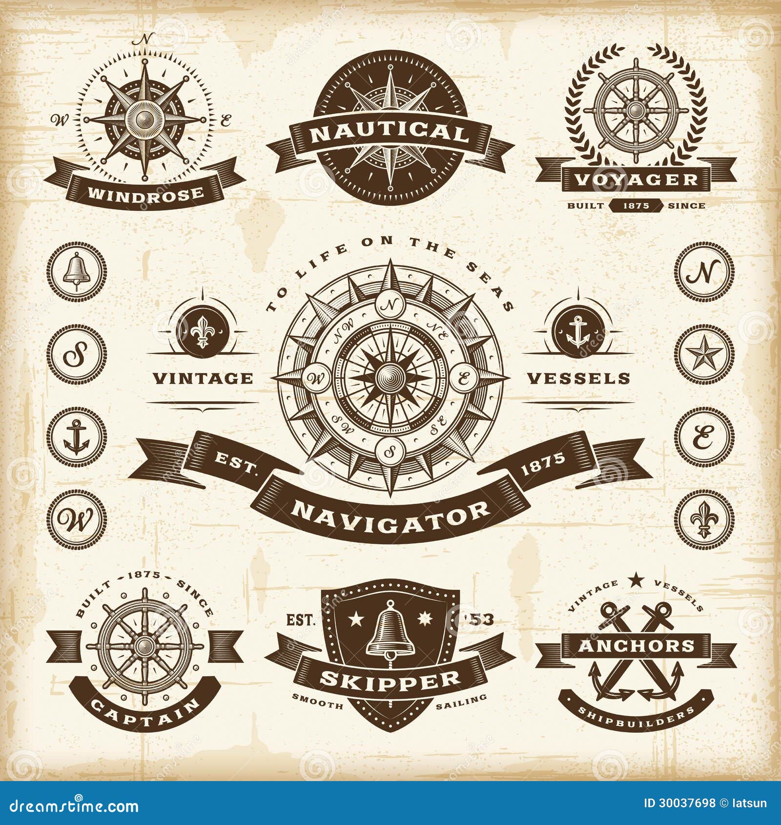vintage nautical labels set