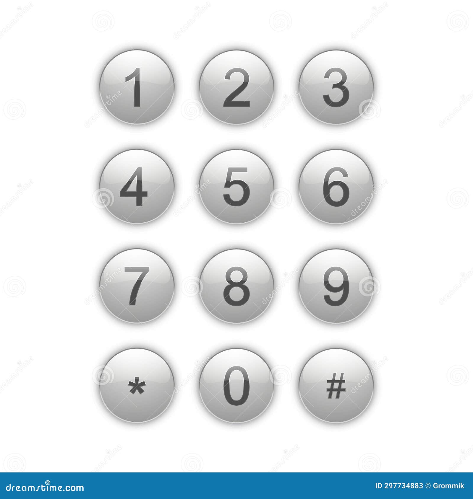 A Set of Functional Control Buttons. Numeric Keypad with Glare Effect for Touch Dialing, Code