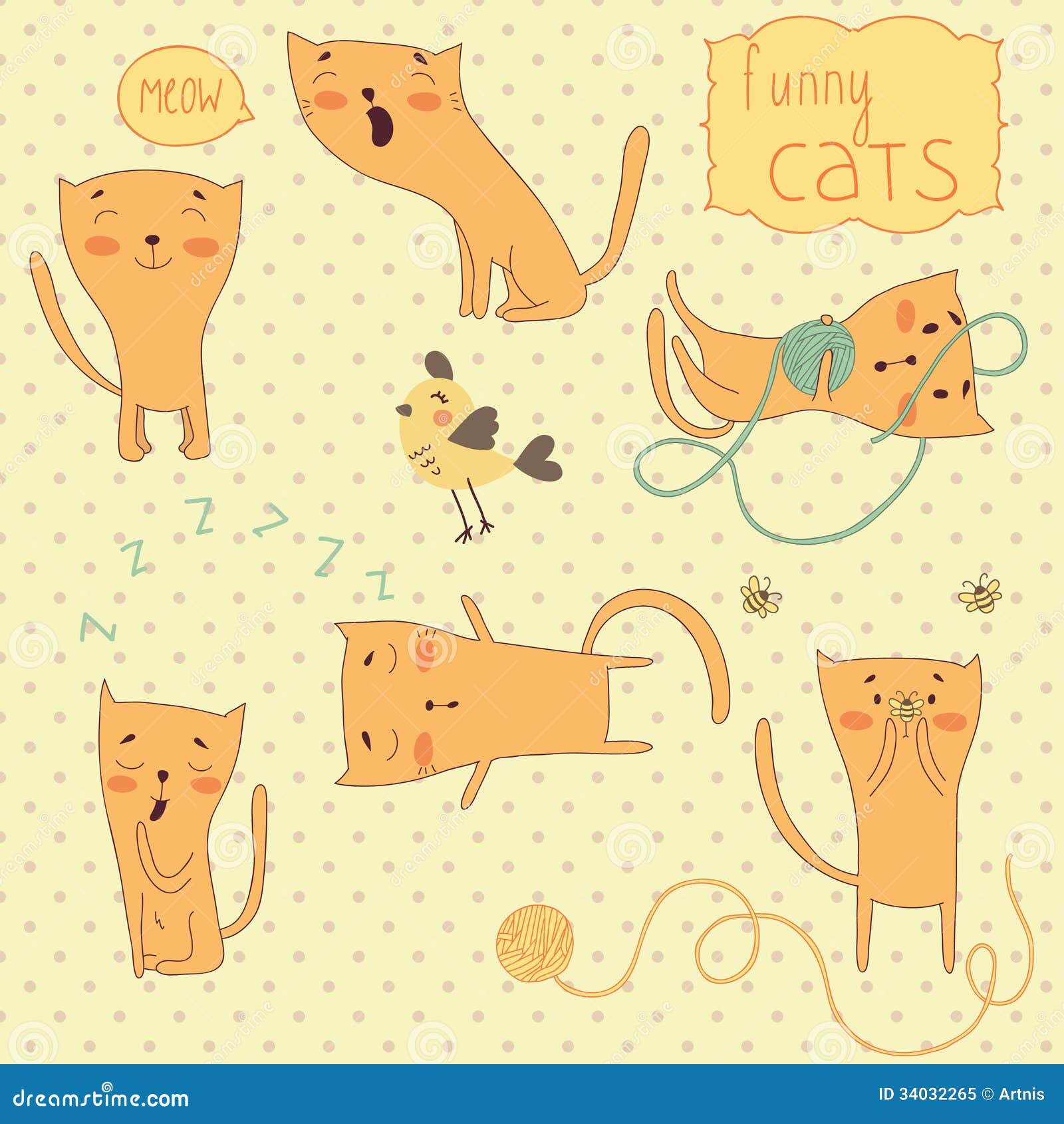 Set Of Funny Cartoon Cats. Royalty Free Stock Photo - Image: 34032265
