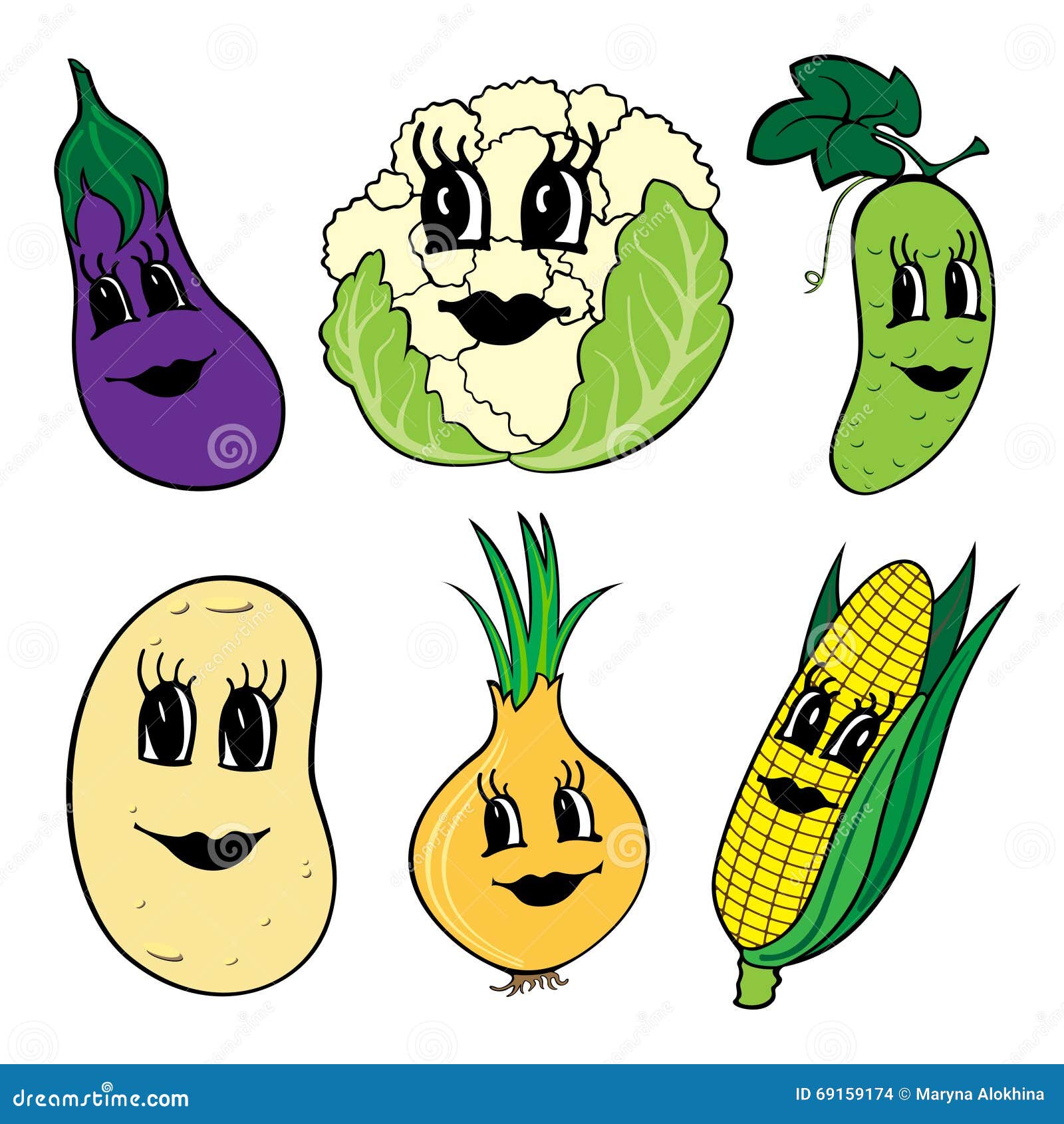 Set of 6 Funny Cartoon Vegetables with Faces Stock Vector - Illustration of  funny, natural: 69159174