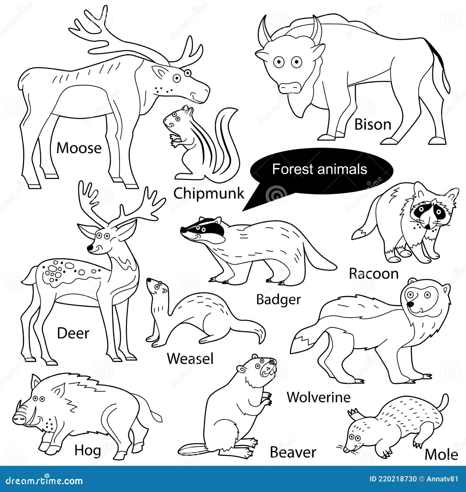 Set with Funny Cute Animals Living in Forest. Objects Isolated on White Background. Linear, Contour, Black and White Version Stock Vector - Illustration of europe, linear: 220218730 Set with Funny Cute Animals Living in Forest. Objects Isolated on White Background. Linear, Contour, Black and White Version Stock Vector - Illustration of europe, linear: 220218730
