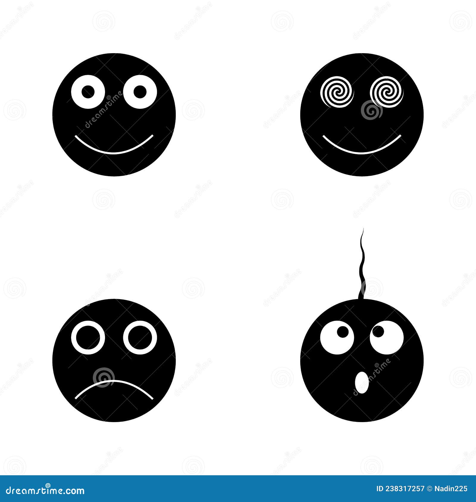 Set of Funny Emoji. Black Emoticons Stock Vector - Illustration of ...