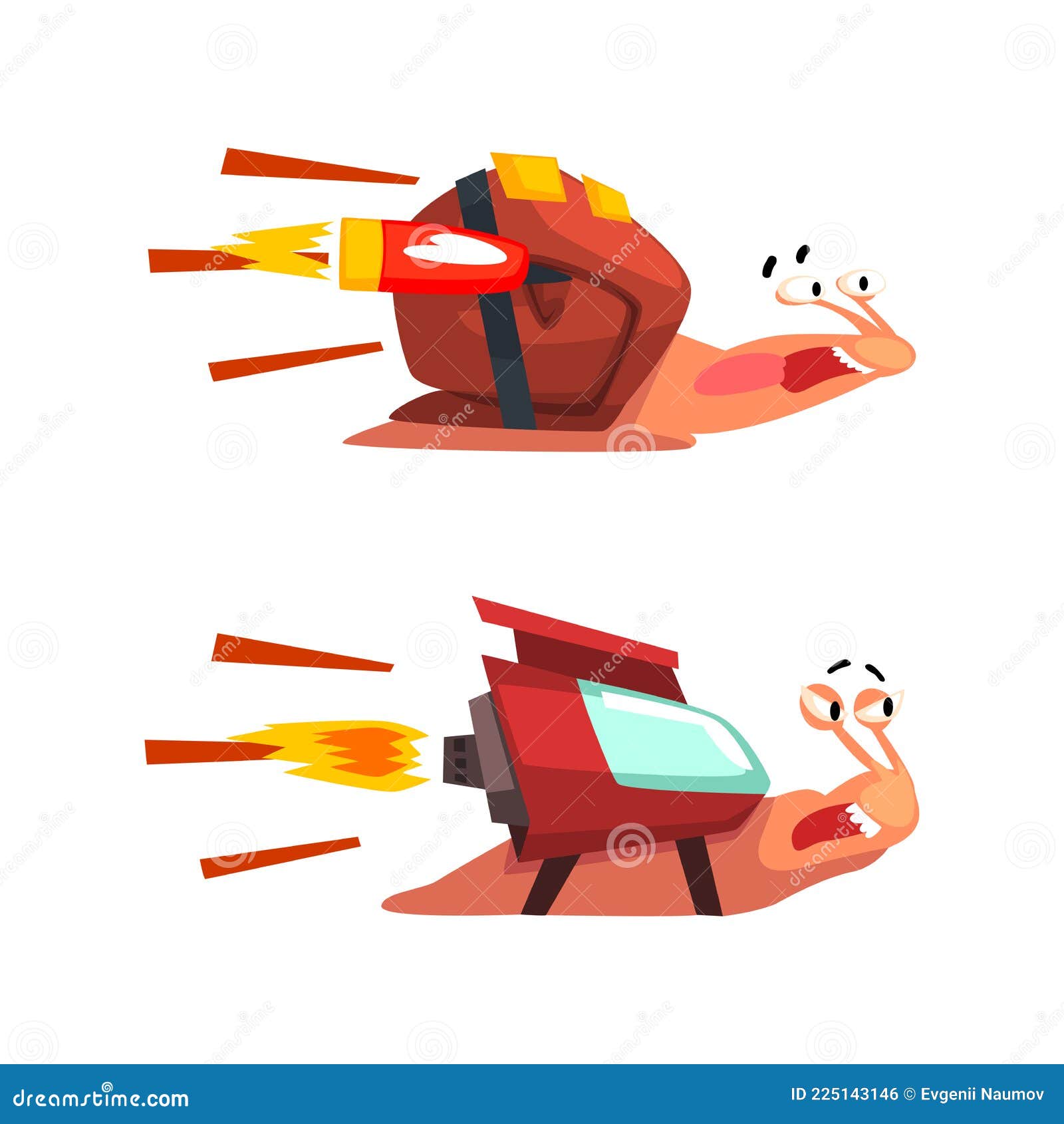 Set of Funny Fast Snails, Amusing Mollusk Characters with Rocket Turbine  Cartoon Vector Illustration Stock Vector - Illustration of crawl, animal:  225143146