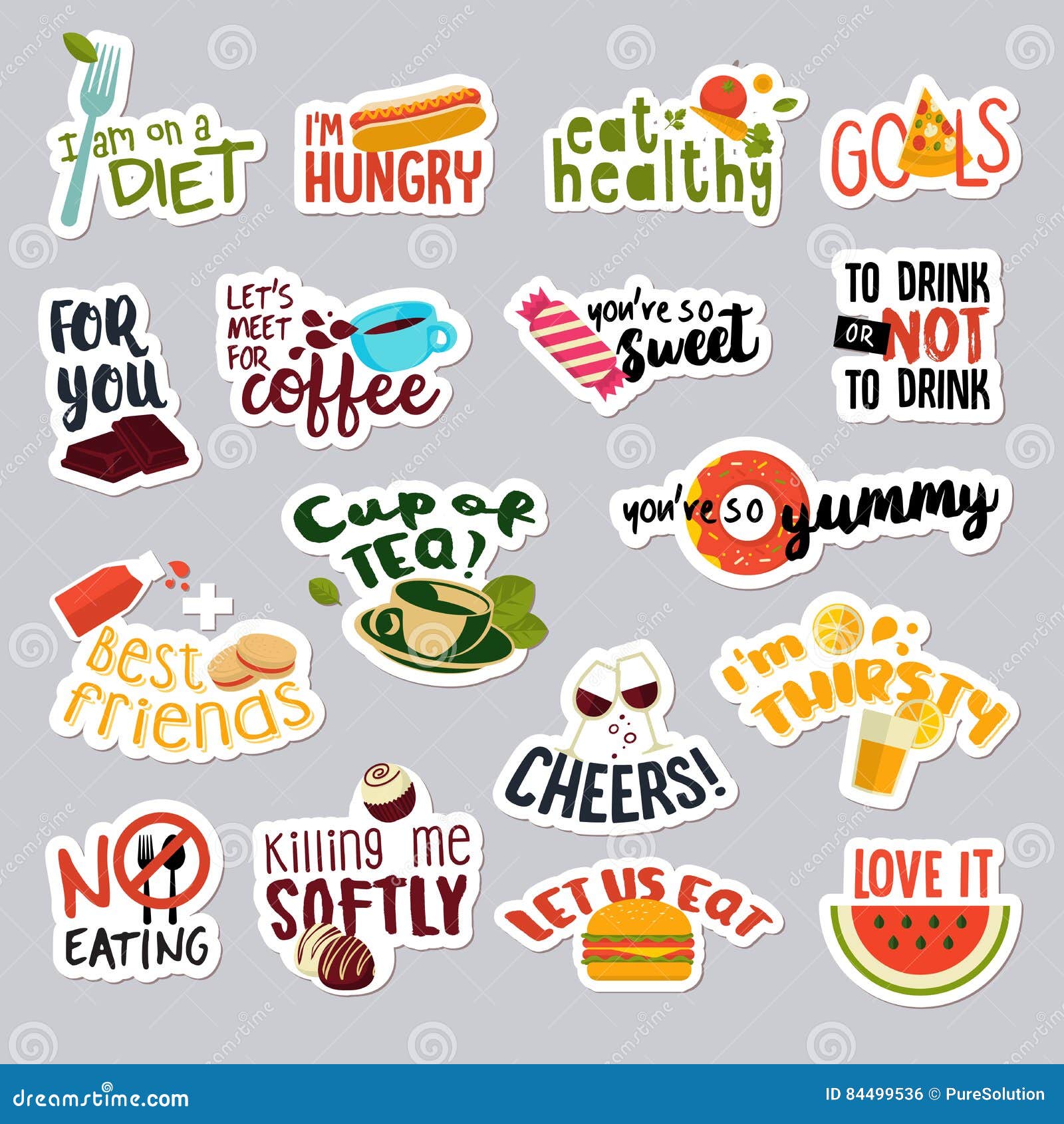 Set of Funny Food and Drink Stickers for Social Network Stock Vector -  Illustration of badge, drink: 84499536