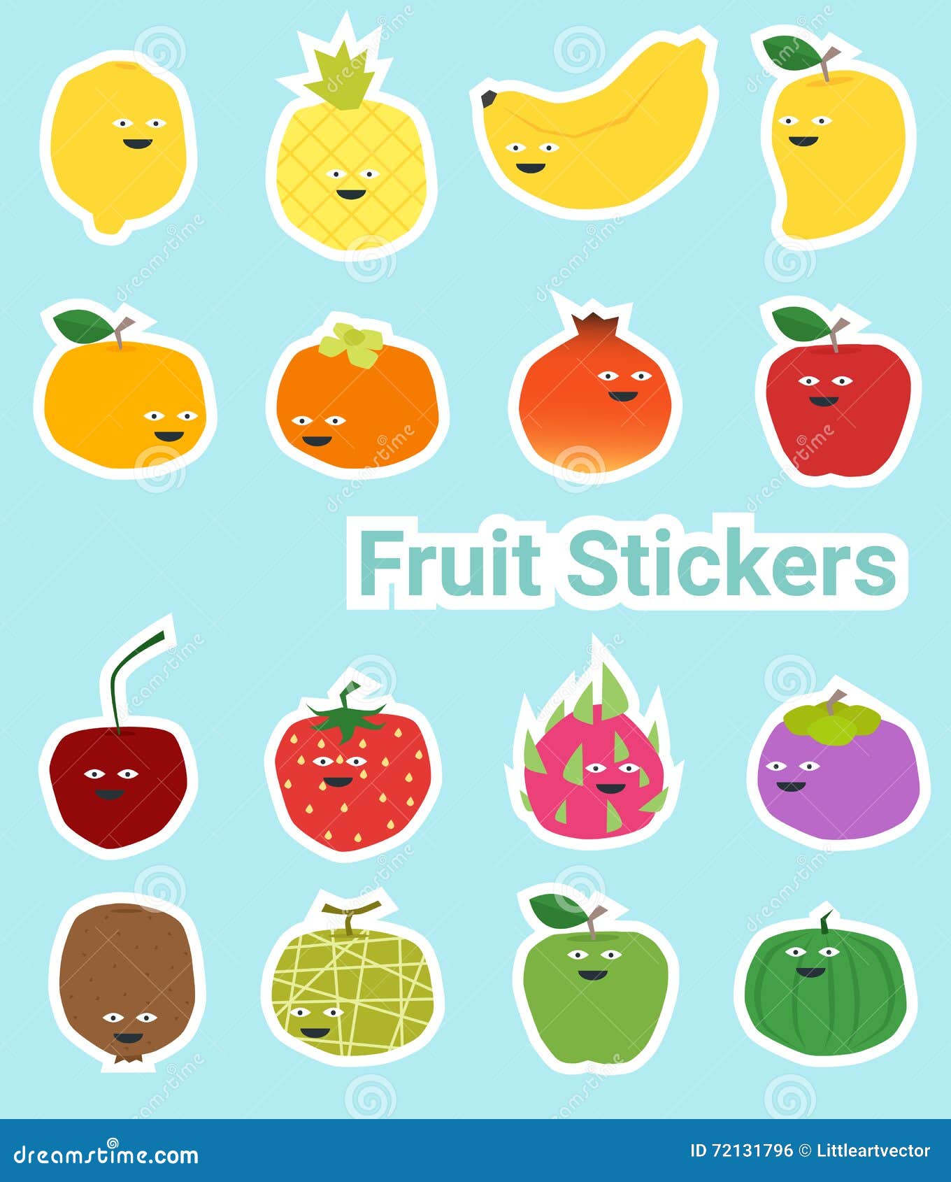 Set of Funny Fruit Stickers Stock Vector Illustration of fruit
