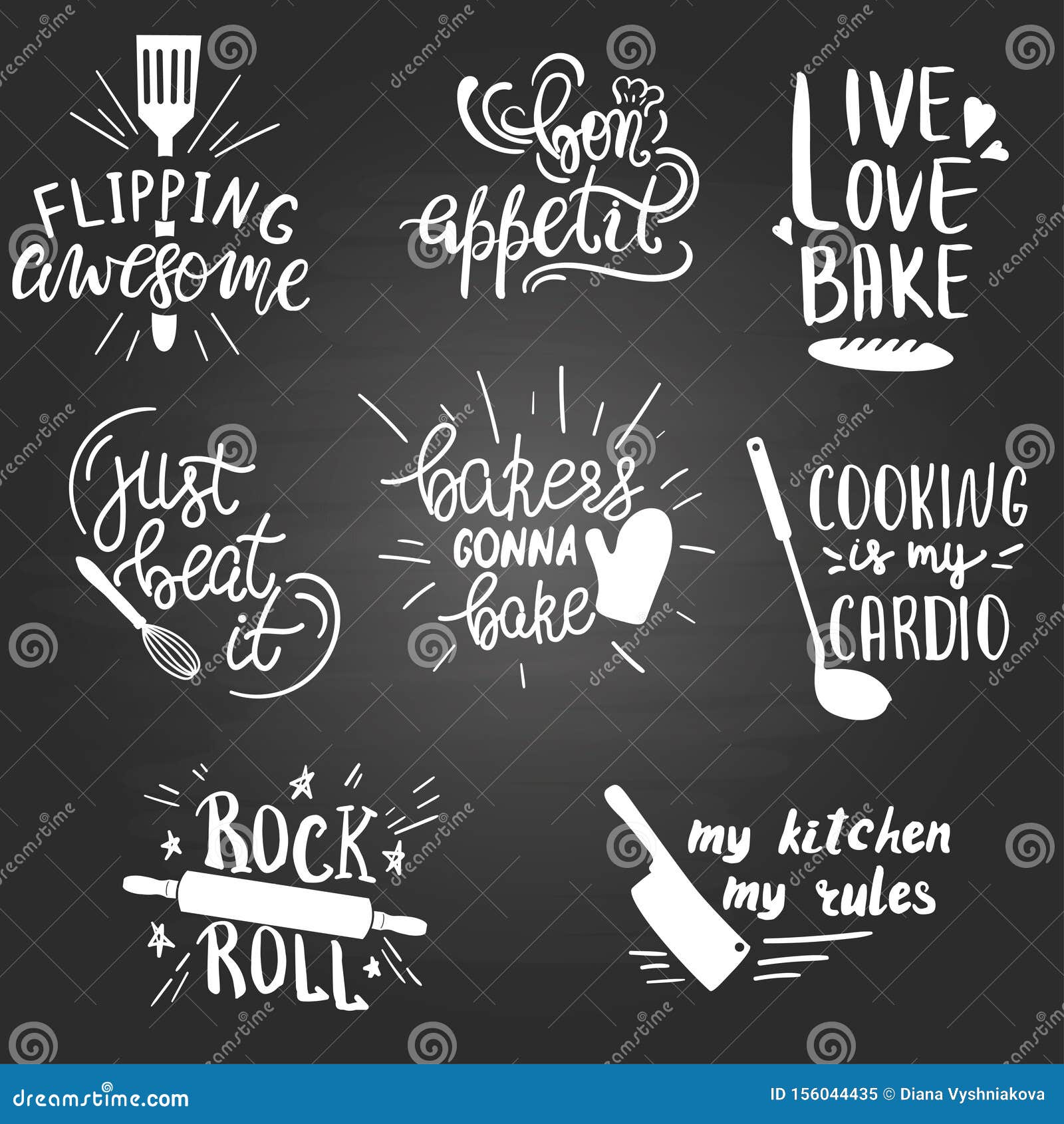 Set of hand drawn funny sayings for kitchen or restaurant poster Stock  Vector